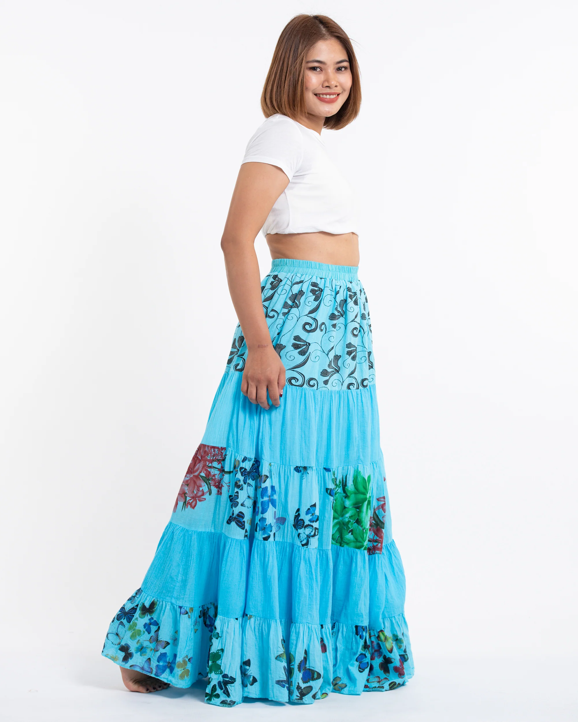 Patchwork Long Skirt in Light Blue - Image 3
