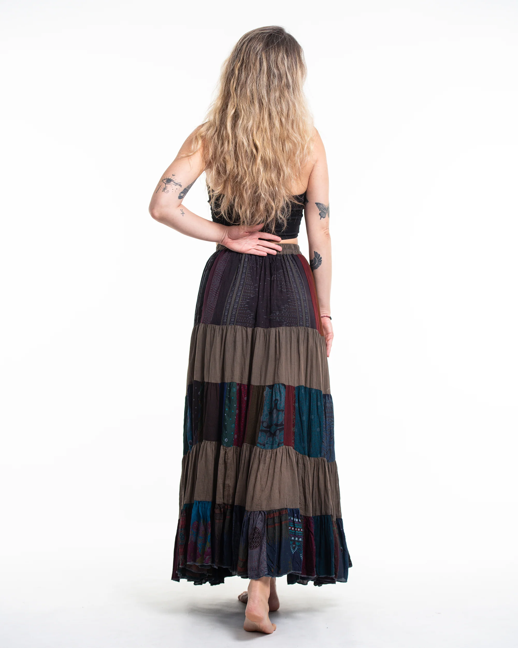 Patchwork Long Skirt in Mocha Brown - Image 4