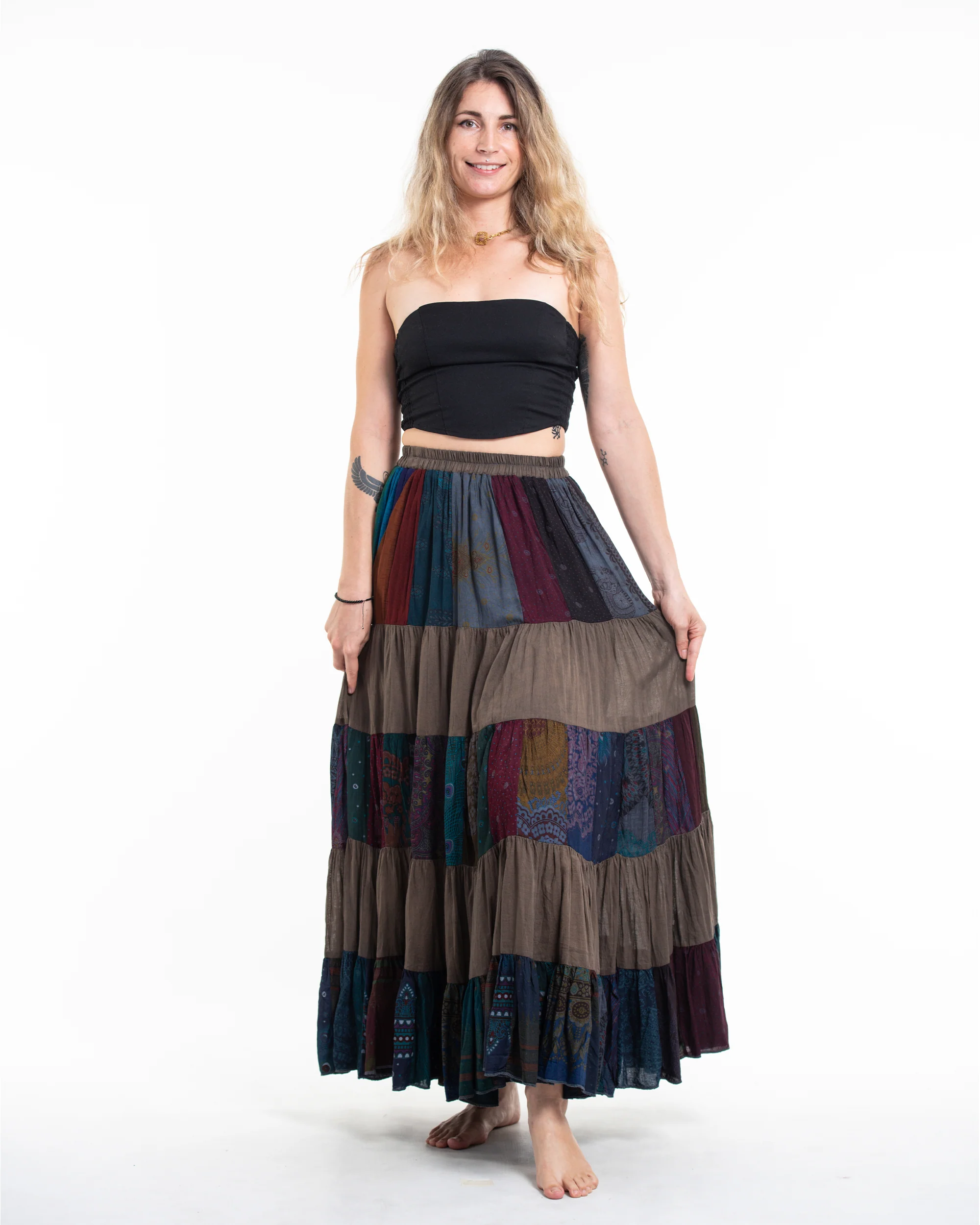 Patchwork Long Skirt in Mocha Brown - Image 5