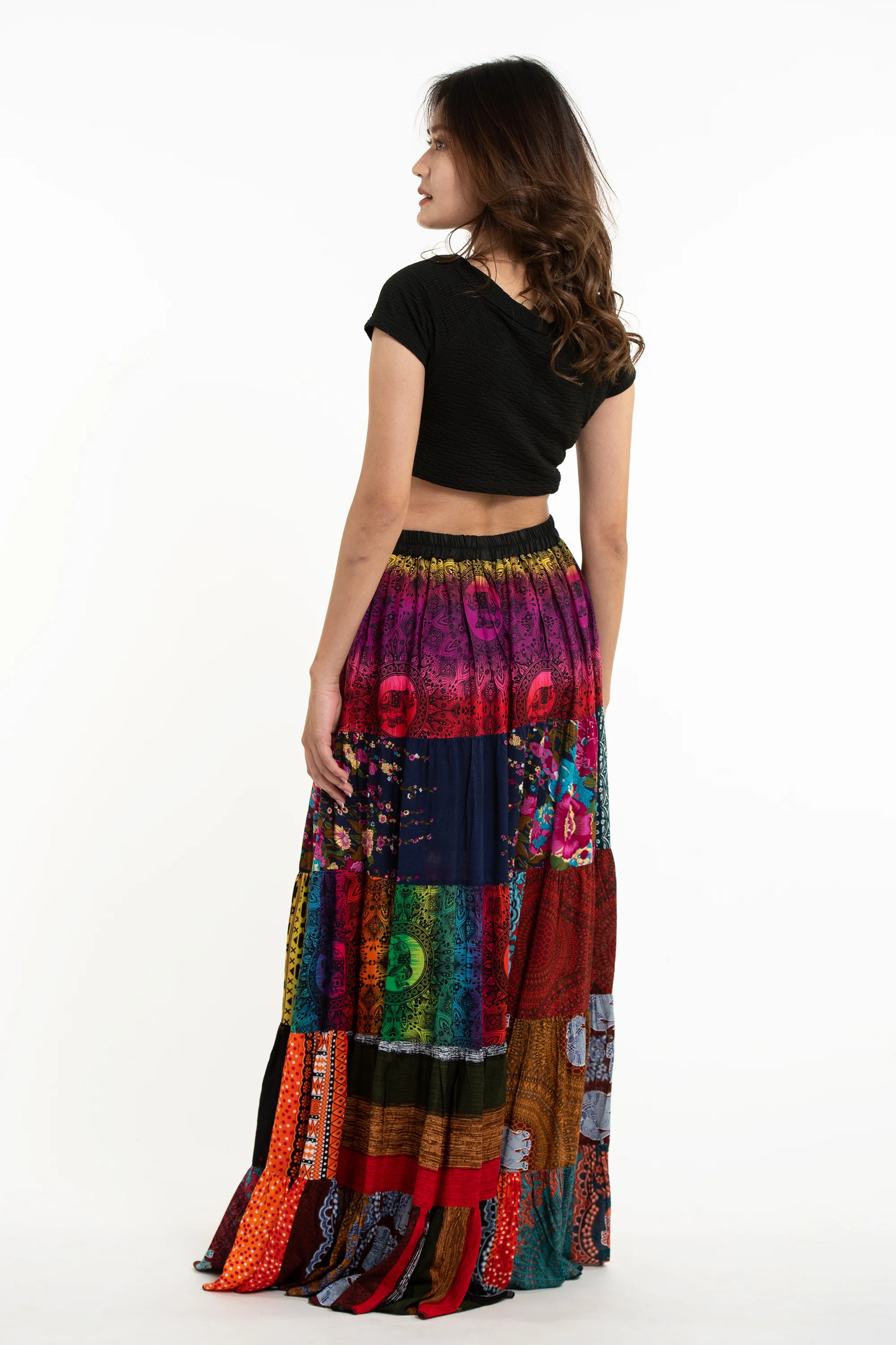 Patchwork Long Skirt in Multi Prints - Image 4