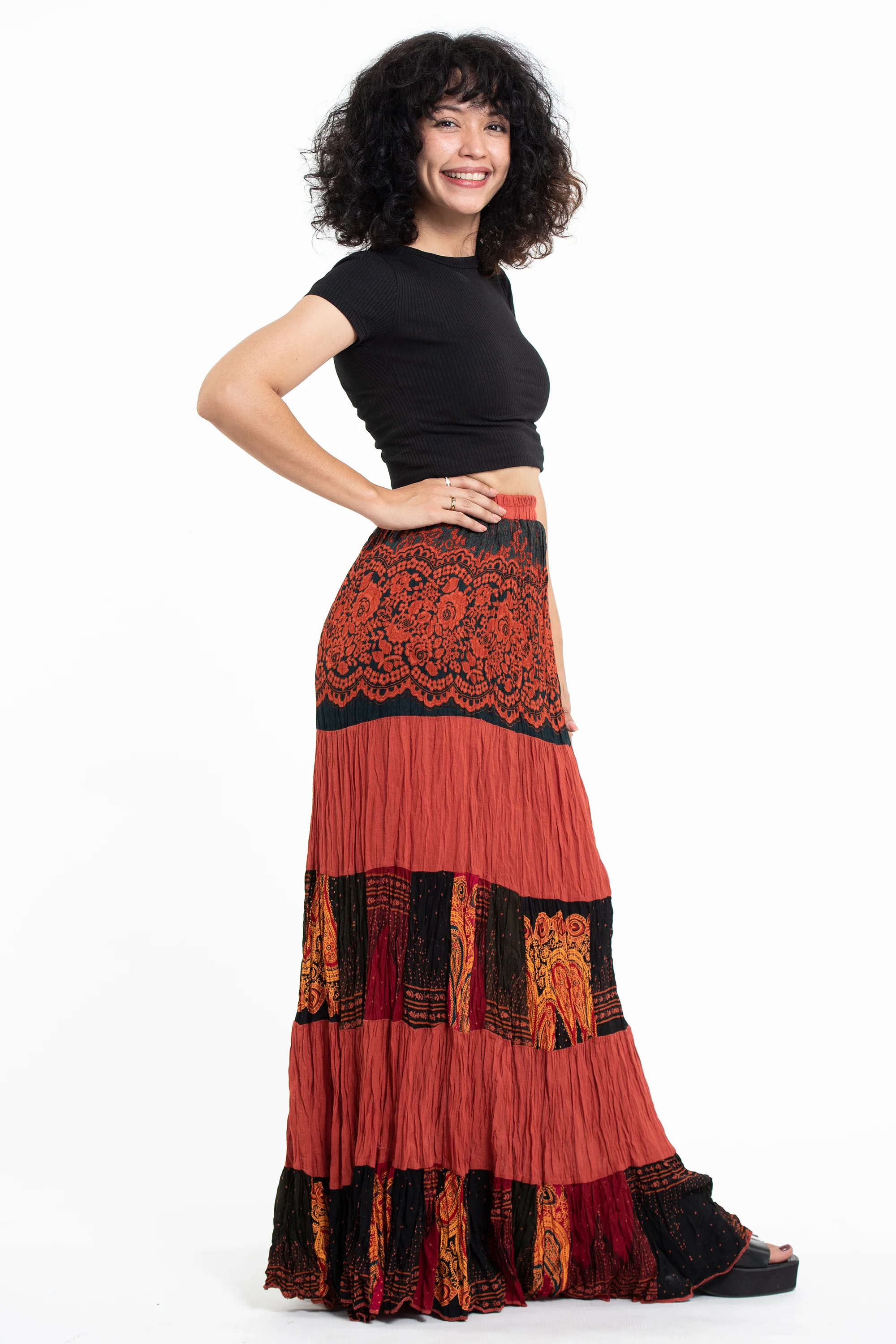 Patchwork Long Skirt in Orange - Image 3