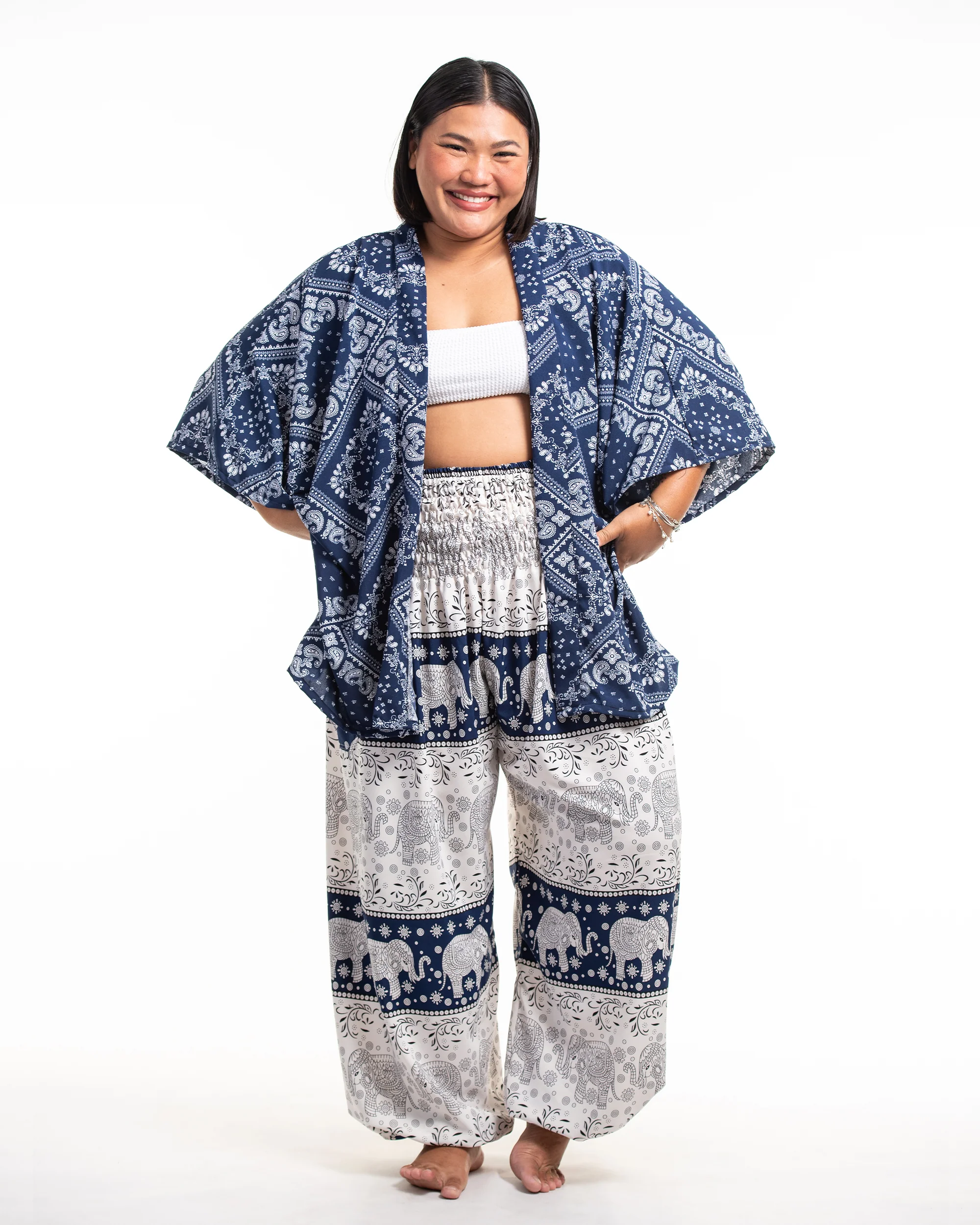Patchwork Paisley Kimono Cardigan in Navy - Image 3