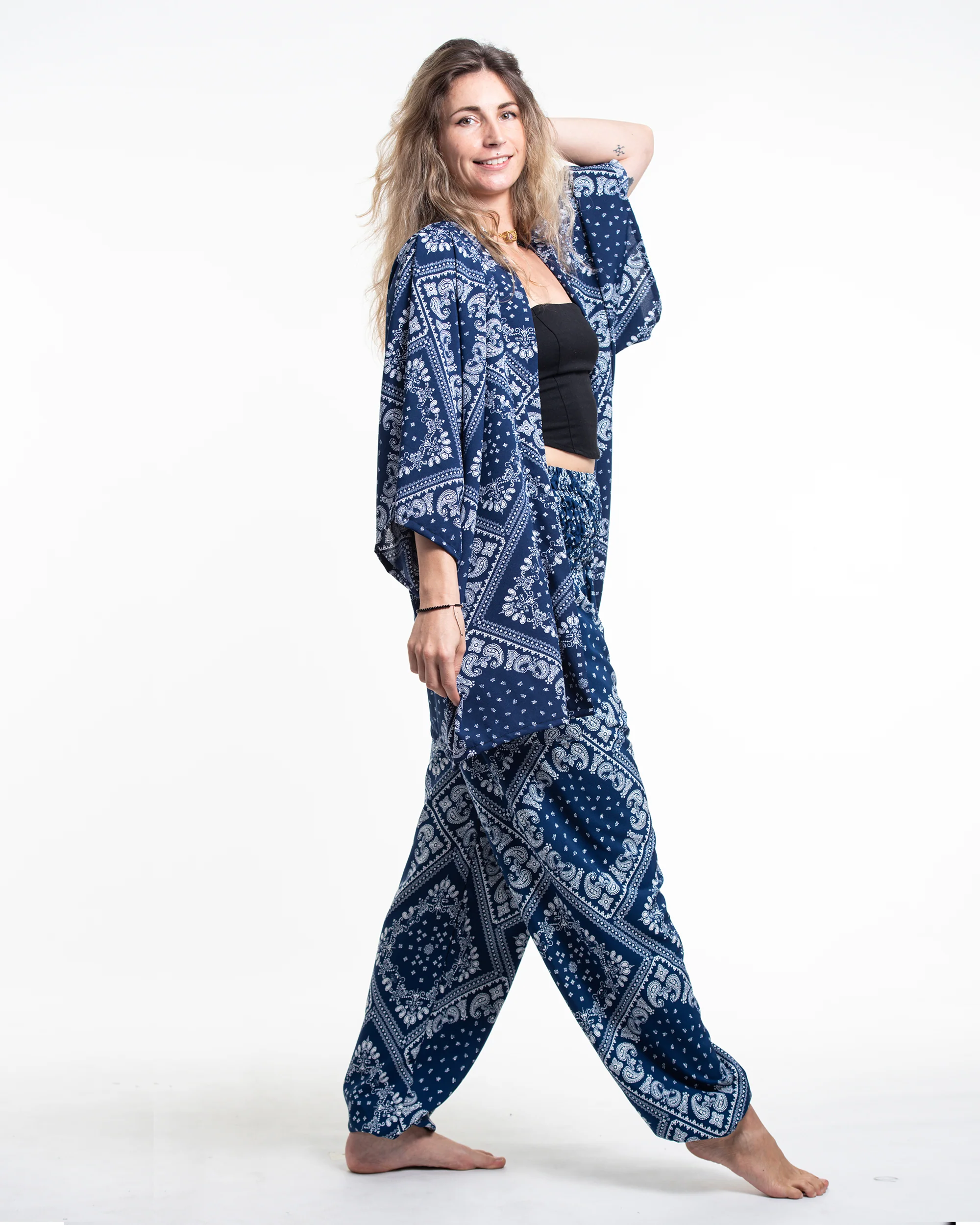 Patchwork Paisley Kimono Cardigan in Navy - Image 4