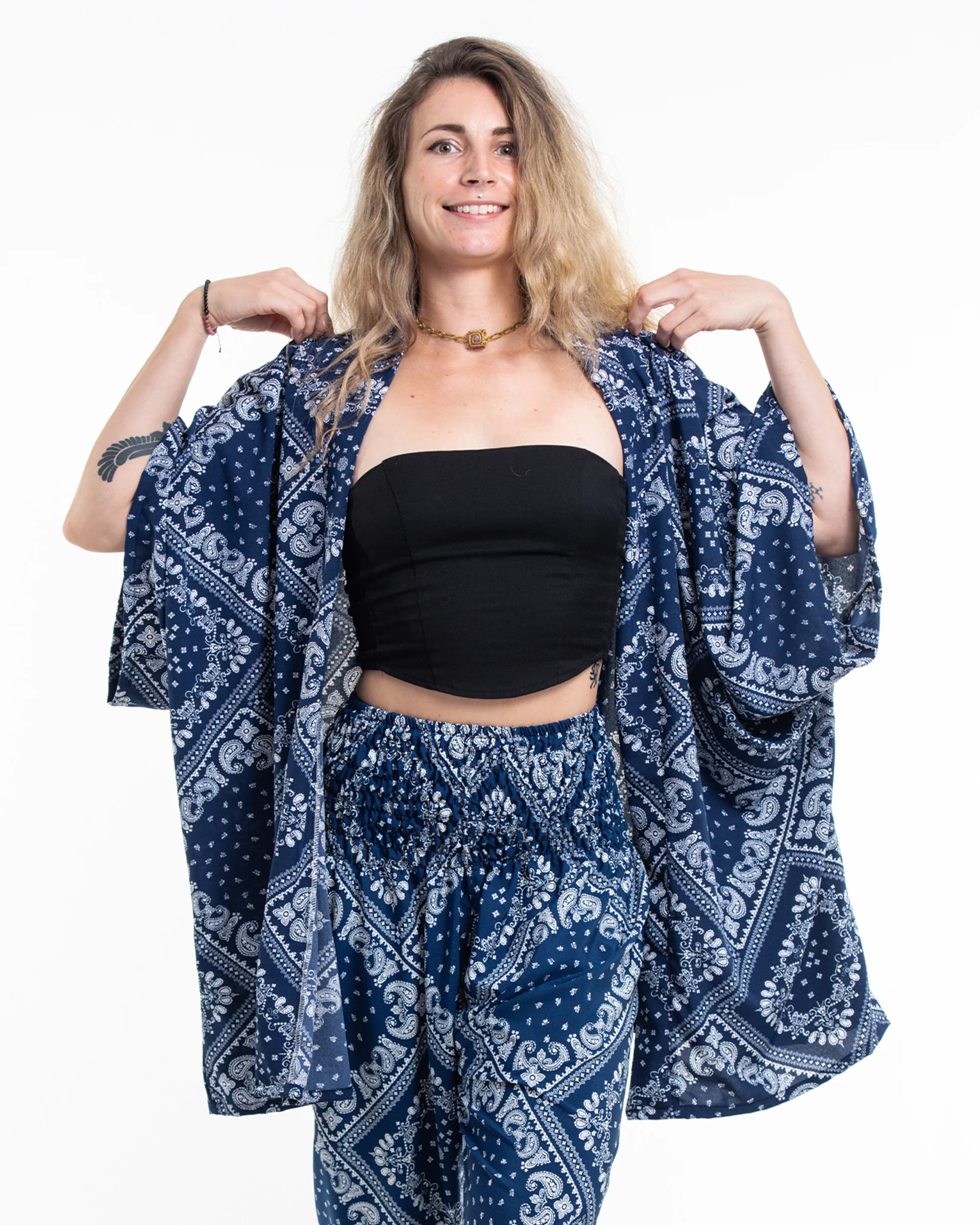 Patchwork Paisley Kimono Cardigan in Navy - Image 5