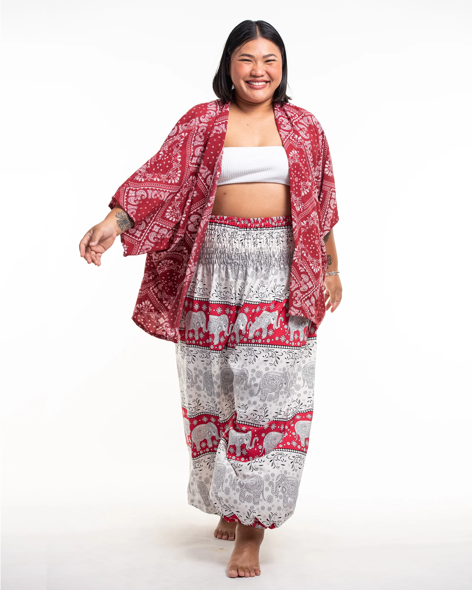 Patchwork Paisley Kimono Cardigan in Red - Image 4