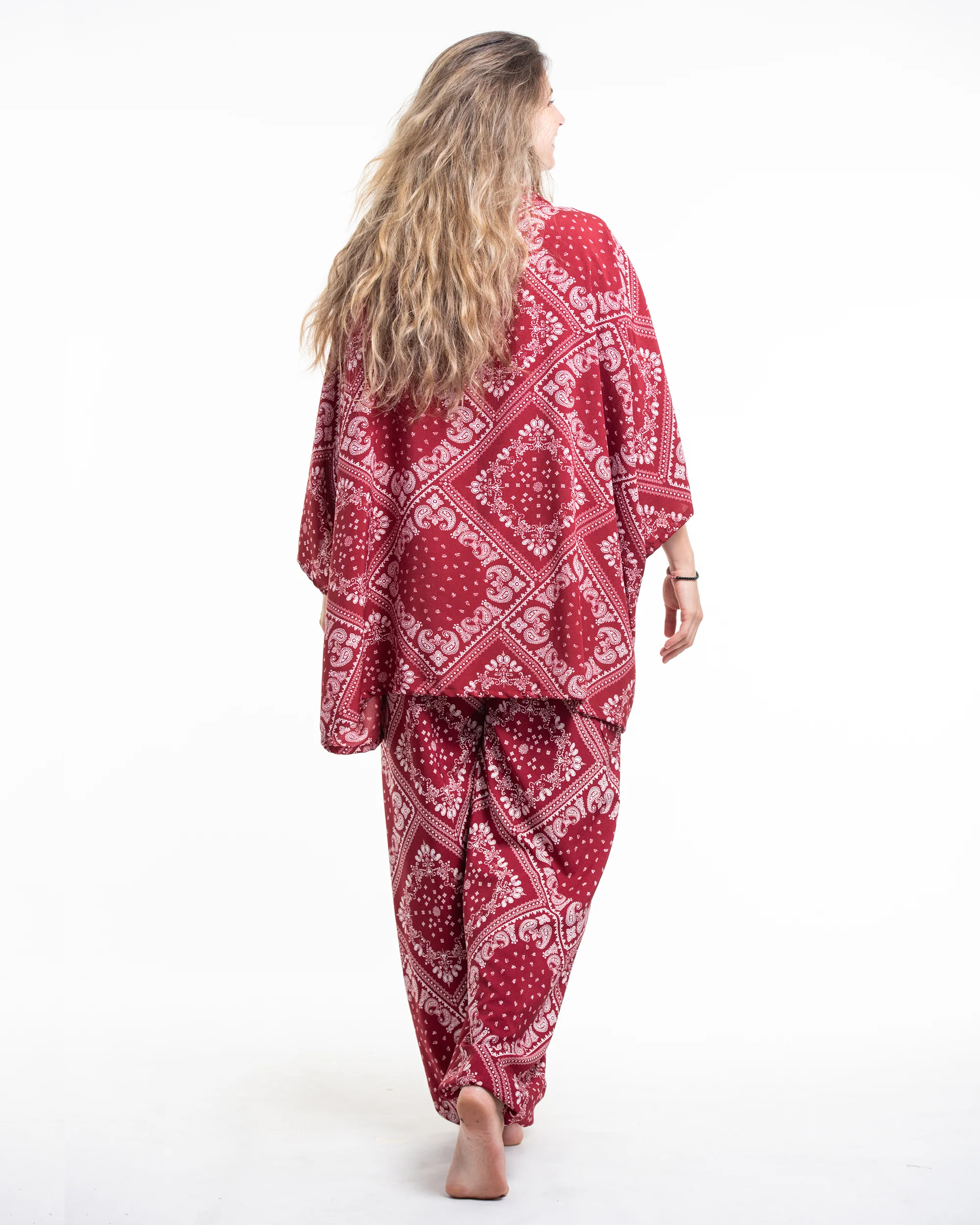 Patchwork Paisley Kimono Cardigan in Red - Image 5