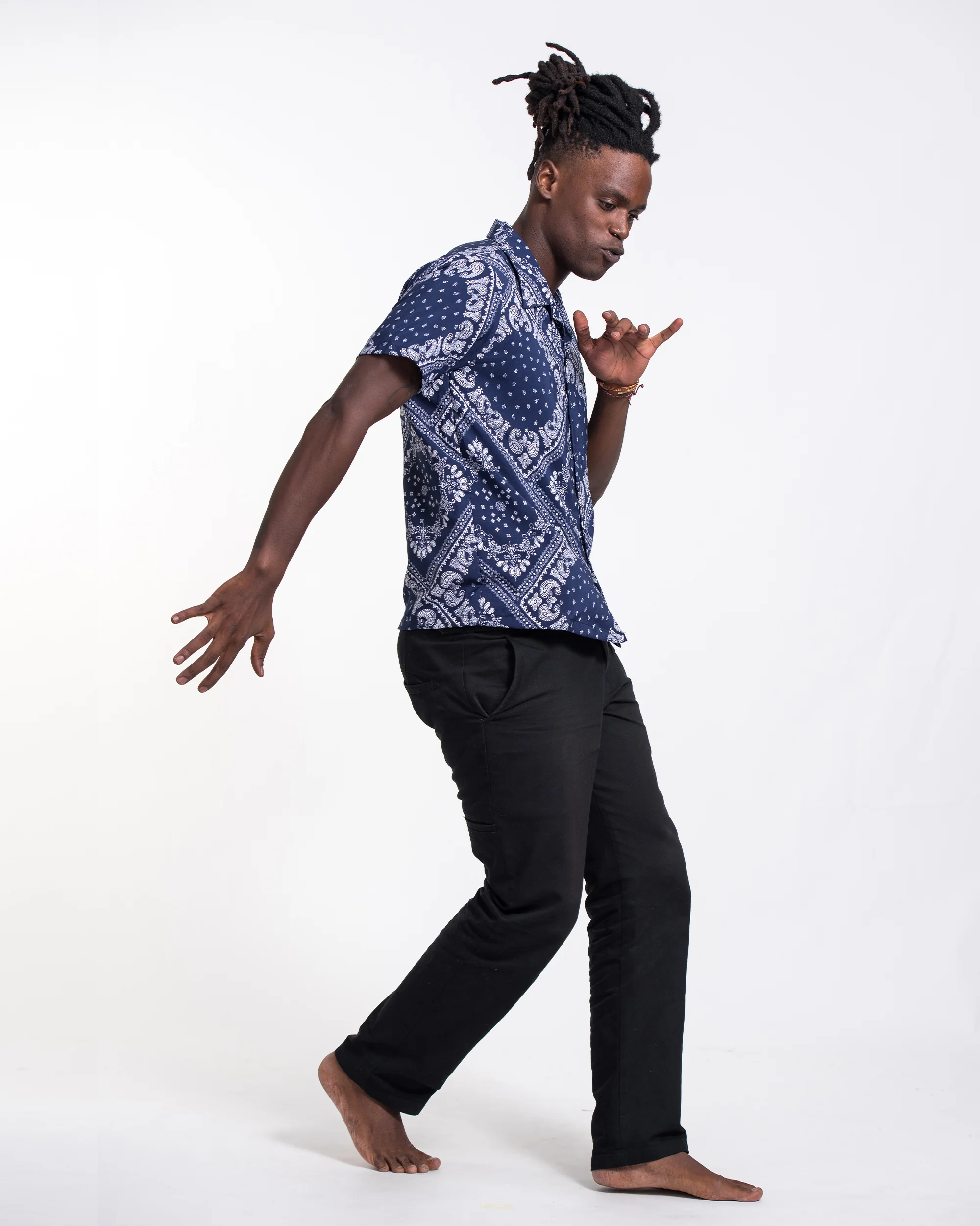 Patchwork Paisley Short Sleeve Button Shirt in Navy - Image 4