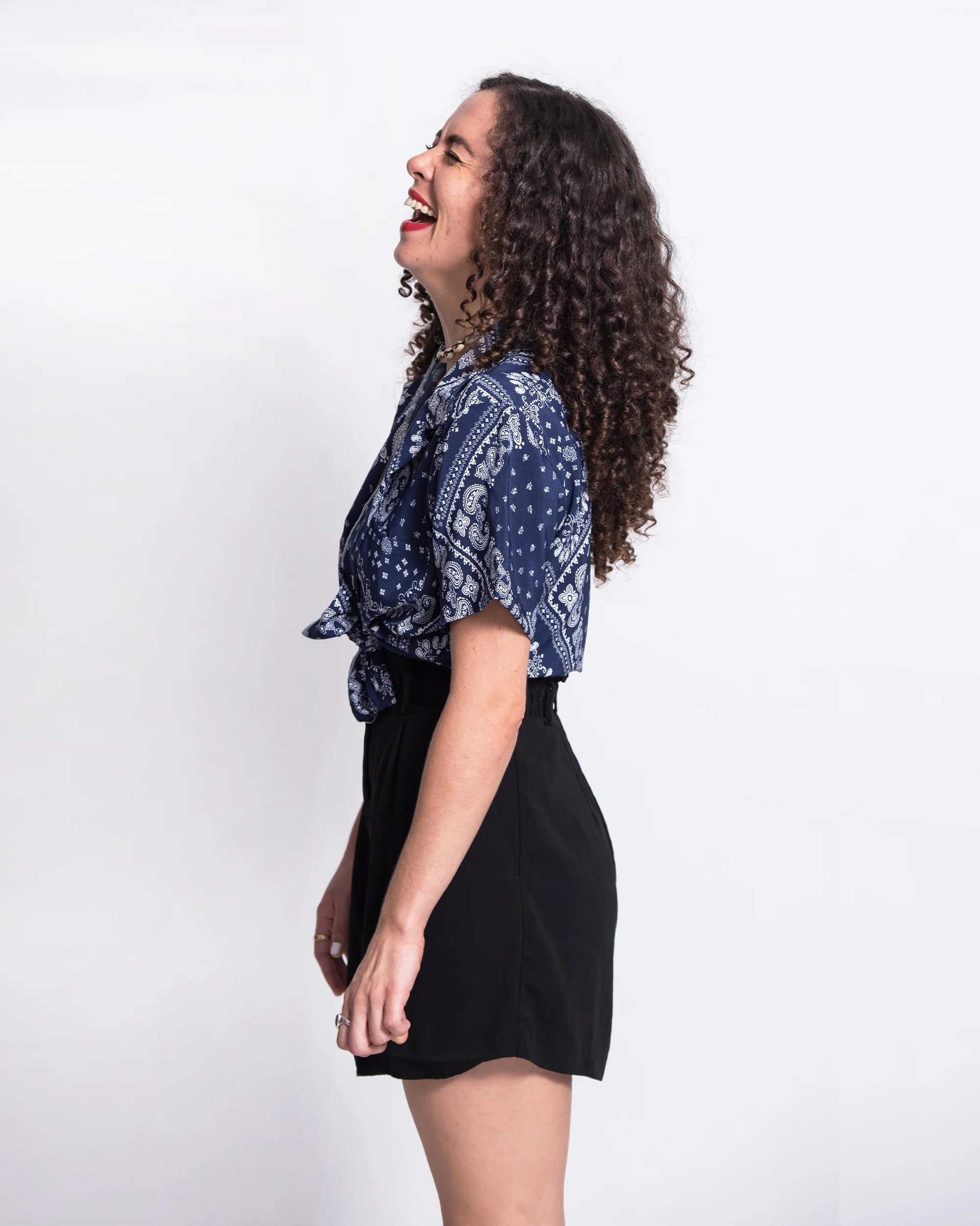 Patchwork Paisley Short Sleeve Button Shirt in Navy - Image 5