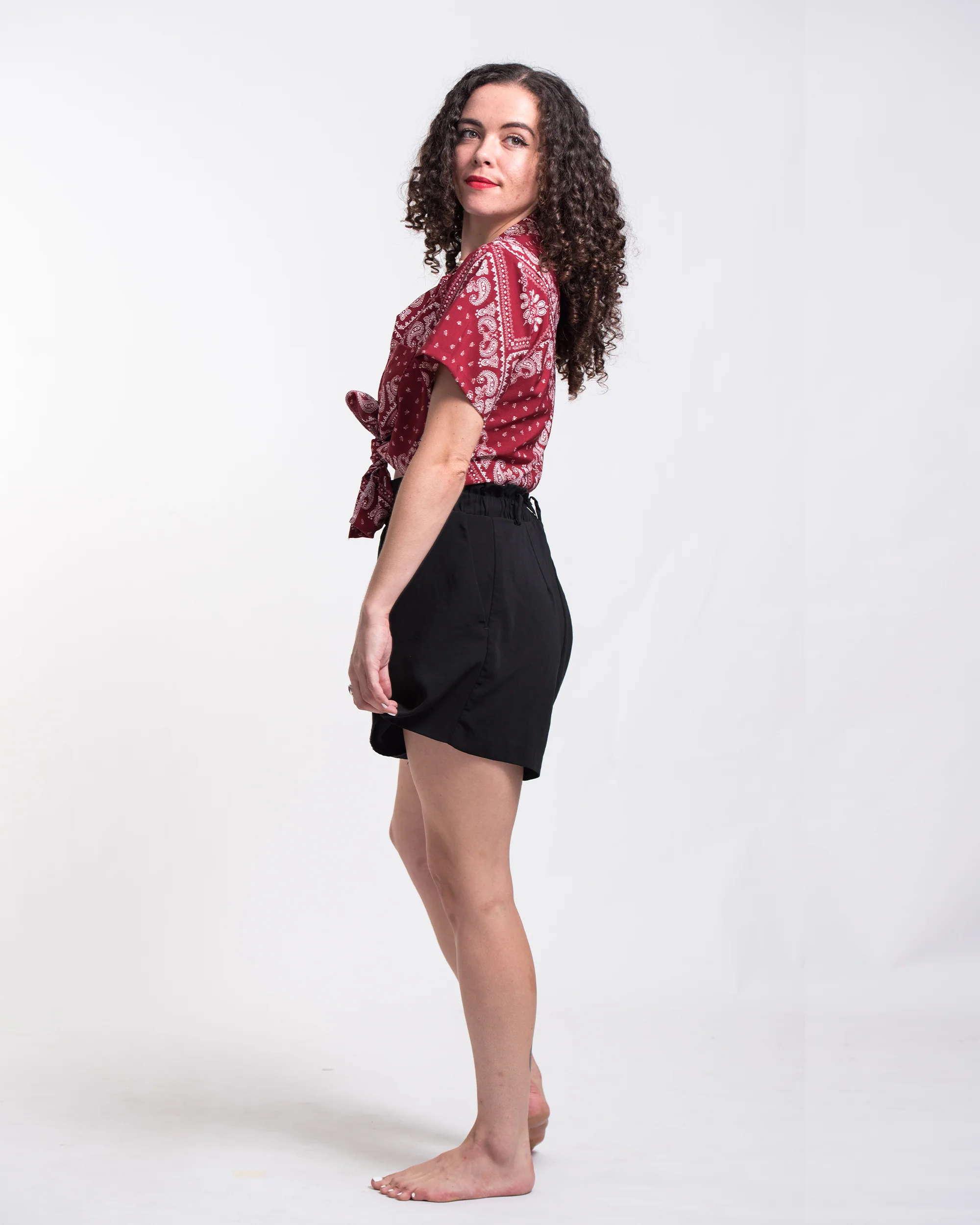 Patchwork Paisley Short Sleeve Button Shirt in Red - Image 4