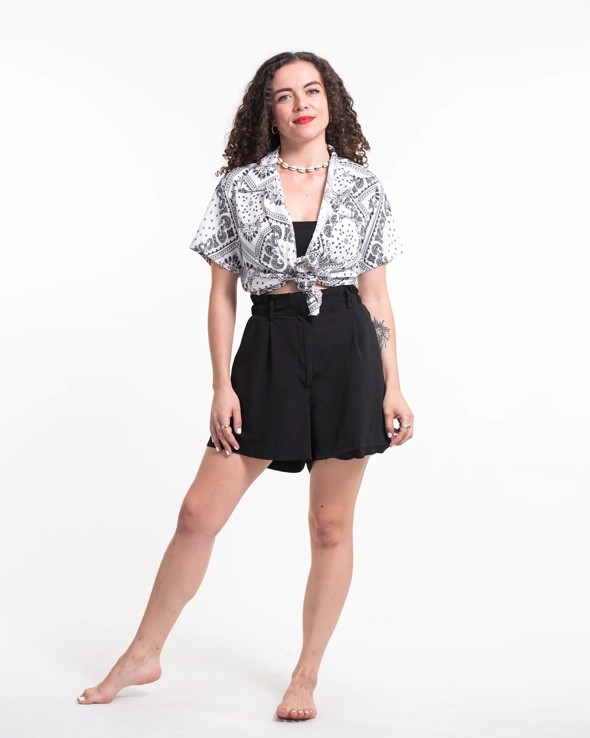 Patchwork Paisley Short Sleeve Button Shirt in White - Image 3