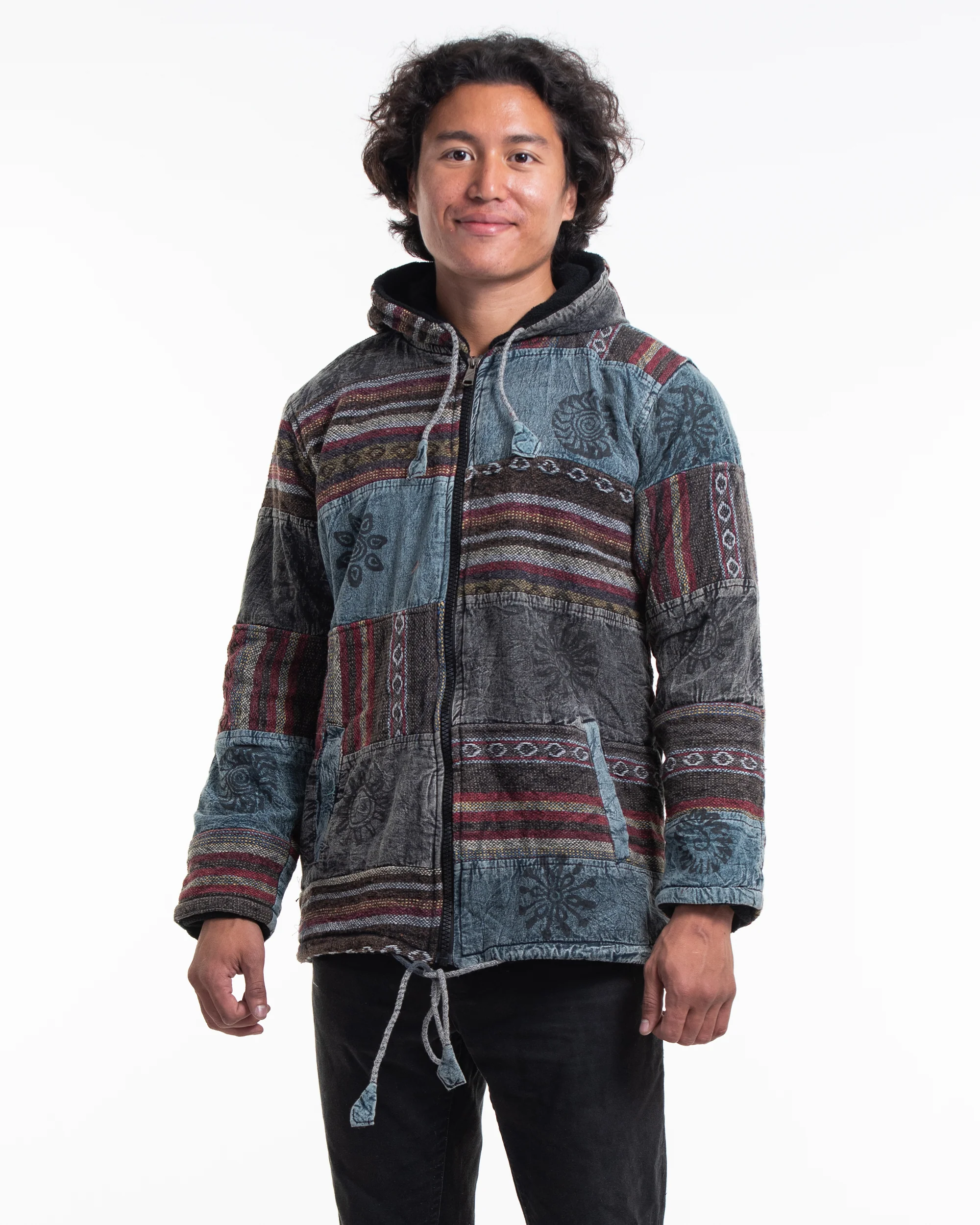Patchwork Stone Washed Cotton Jacket in Black 01 - Image 5