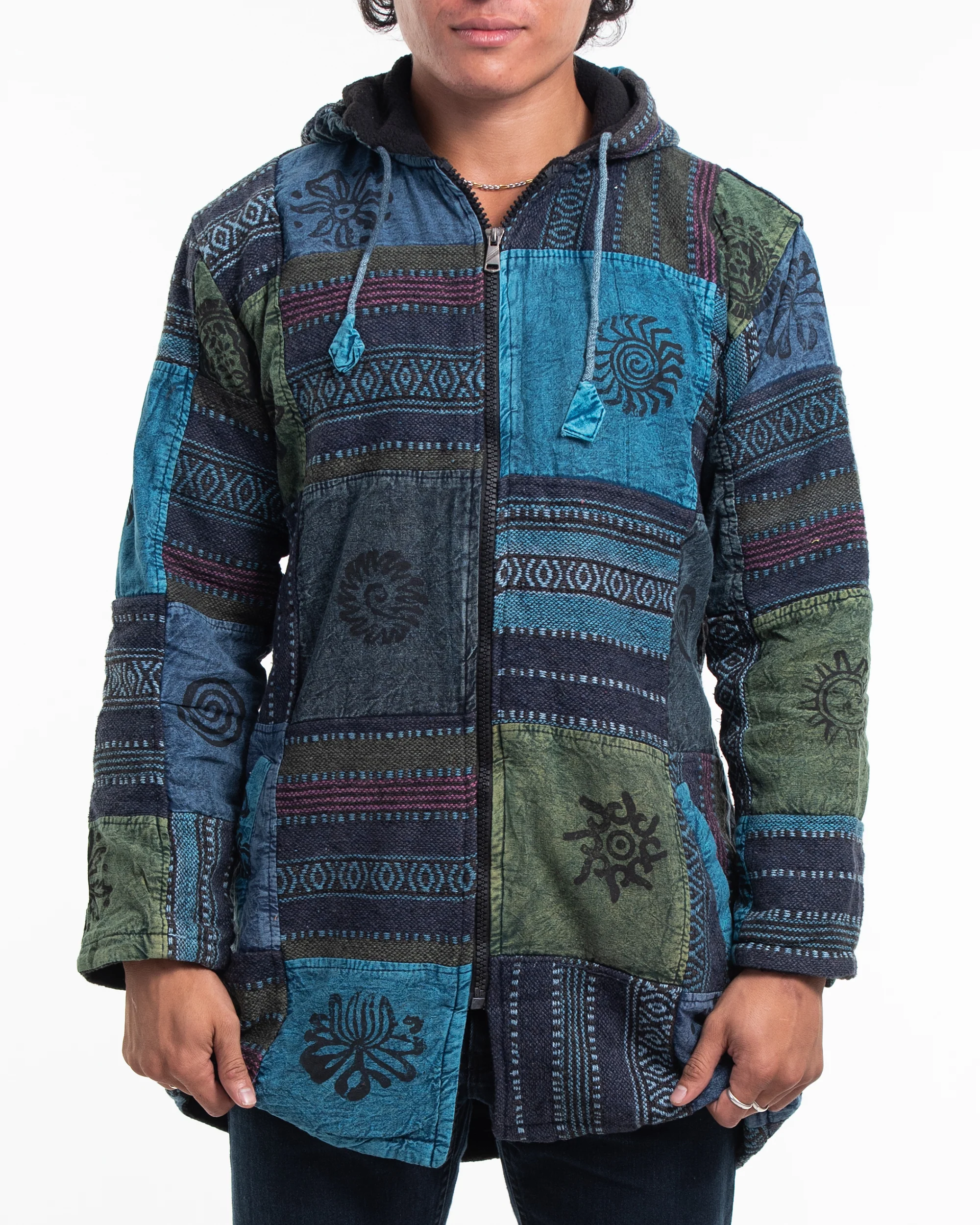 Patchwork Stone Washed Cotton Jacket in Blue 02 - Image 2