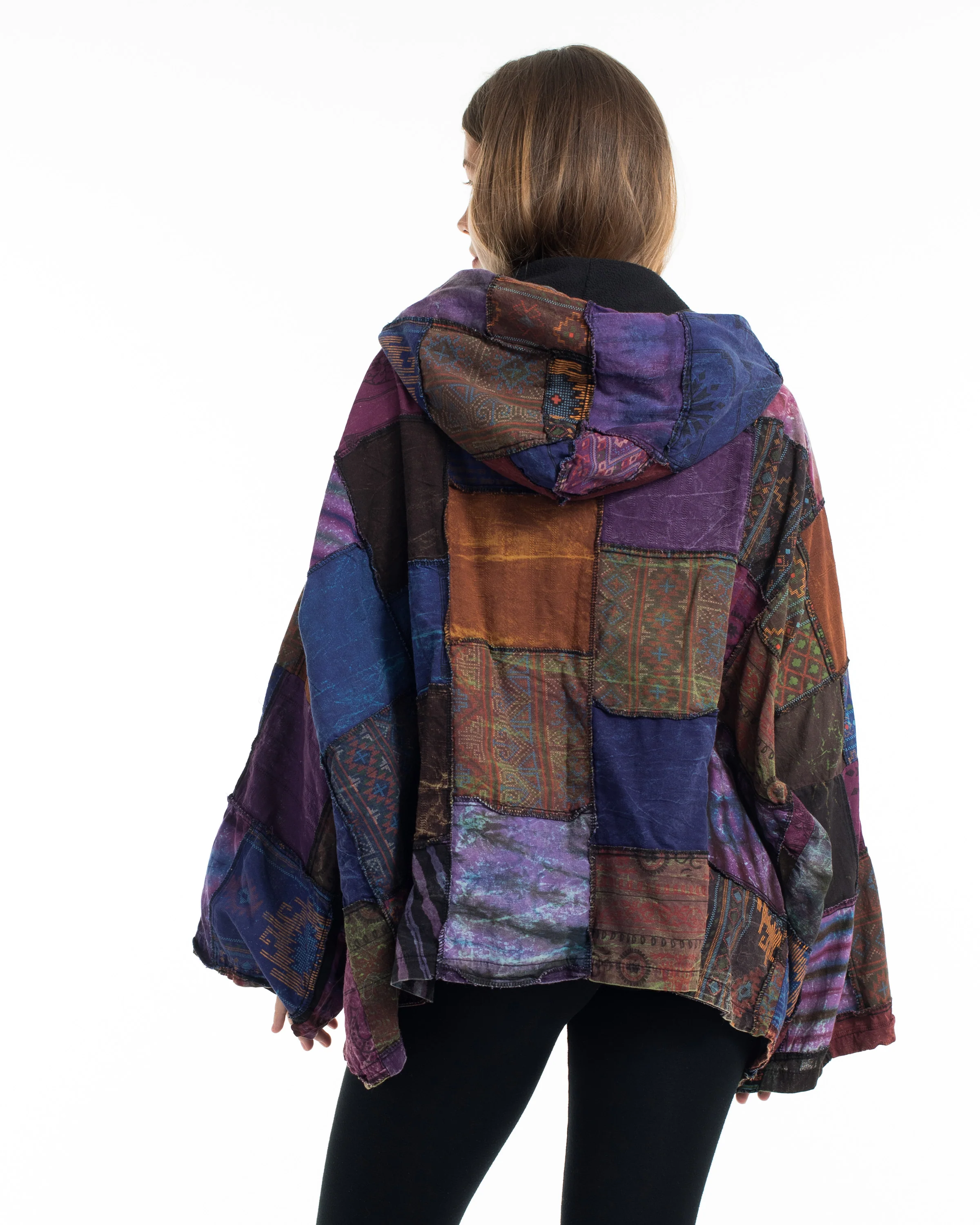 Patchwork Stonewash Hooded Jacket in Multi Purple - Image 2