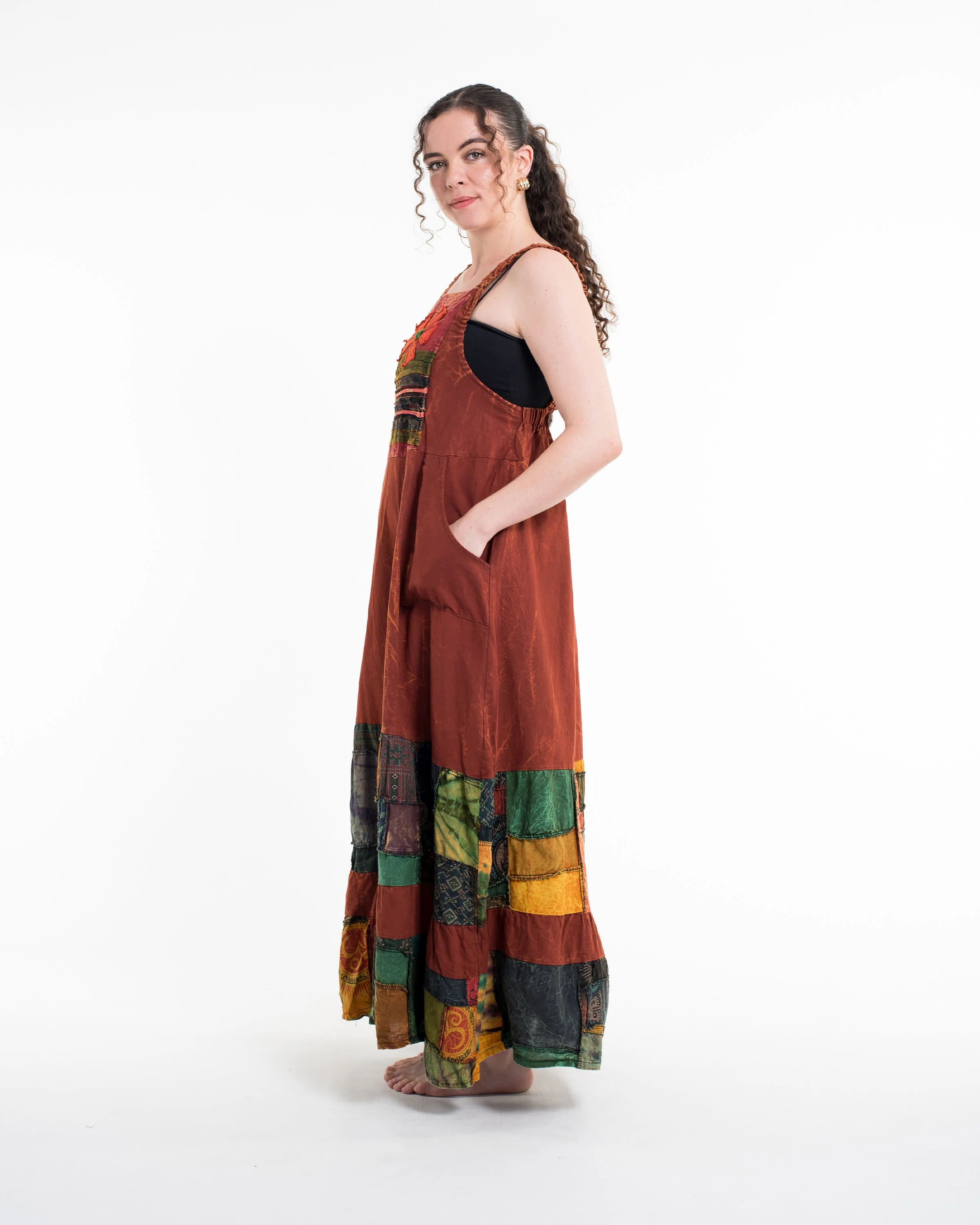 Patchwork Stonewash Overall Dress in Multi Brick - Image 2