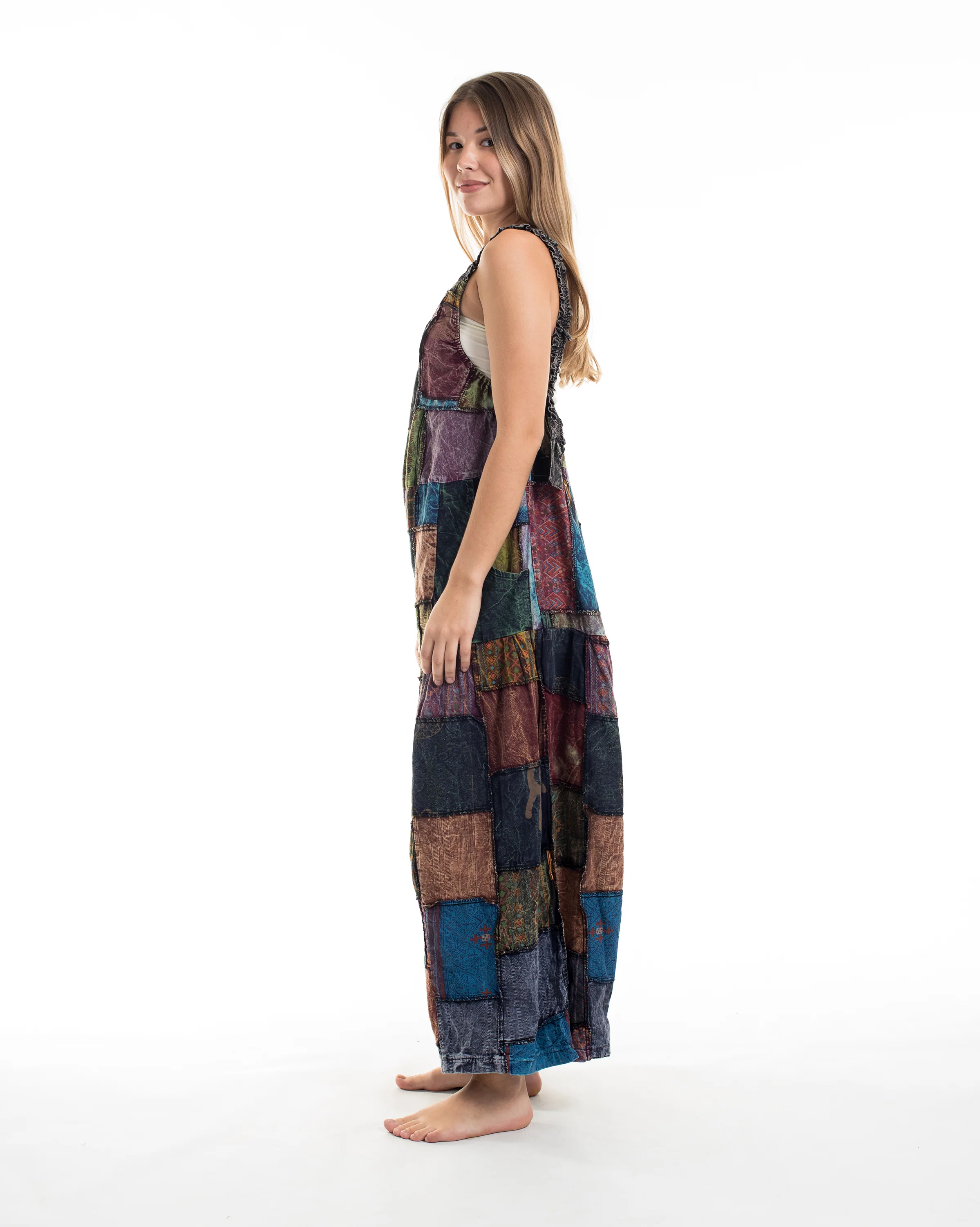 Patchwork Stonewash Overall in Multi Black - Image 3