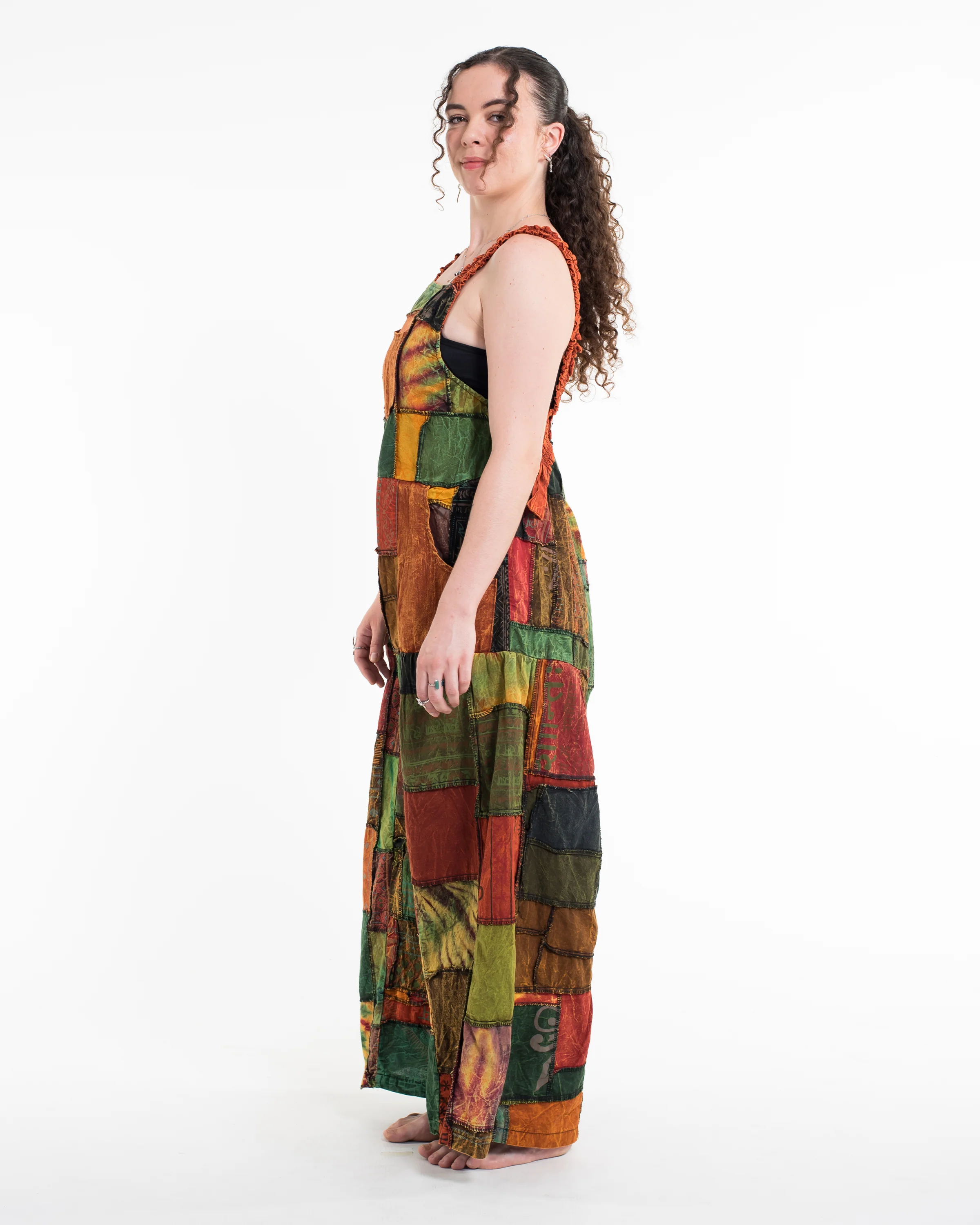 Patchwork Stonewash Overall in Multi Brick - Image 2