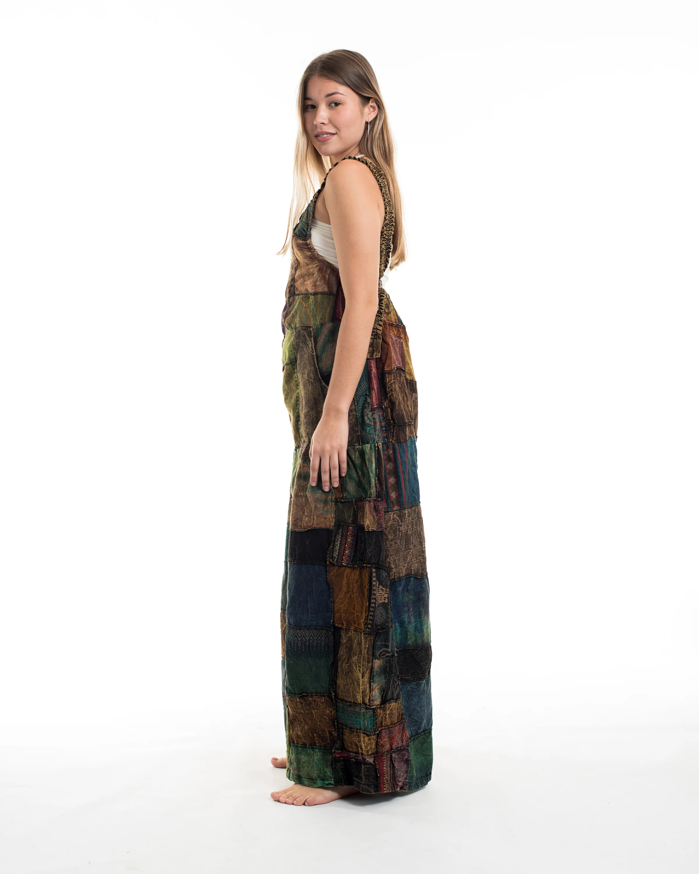 Patchwork Stonewash Overall in Multi Brown - Image 3
