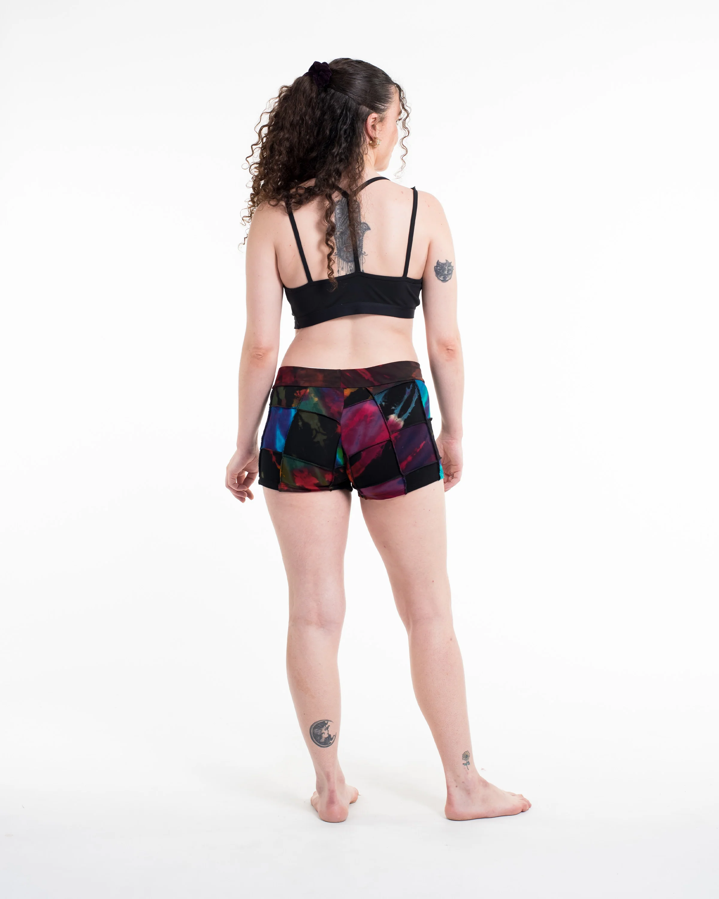 Patchwork Tie Dye Shorts in Multi Black - Image 4