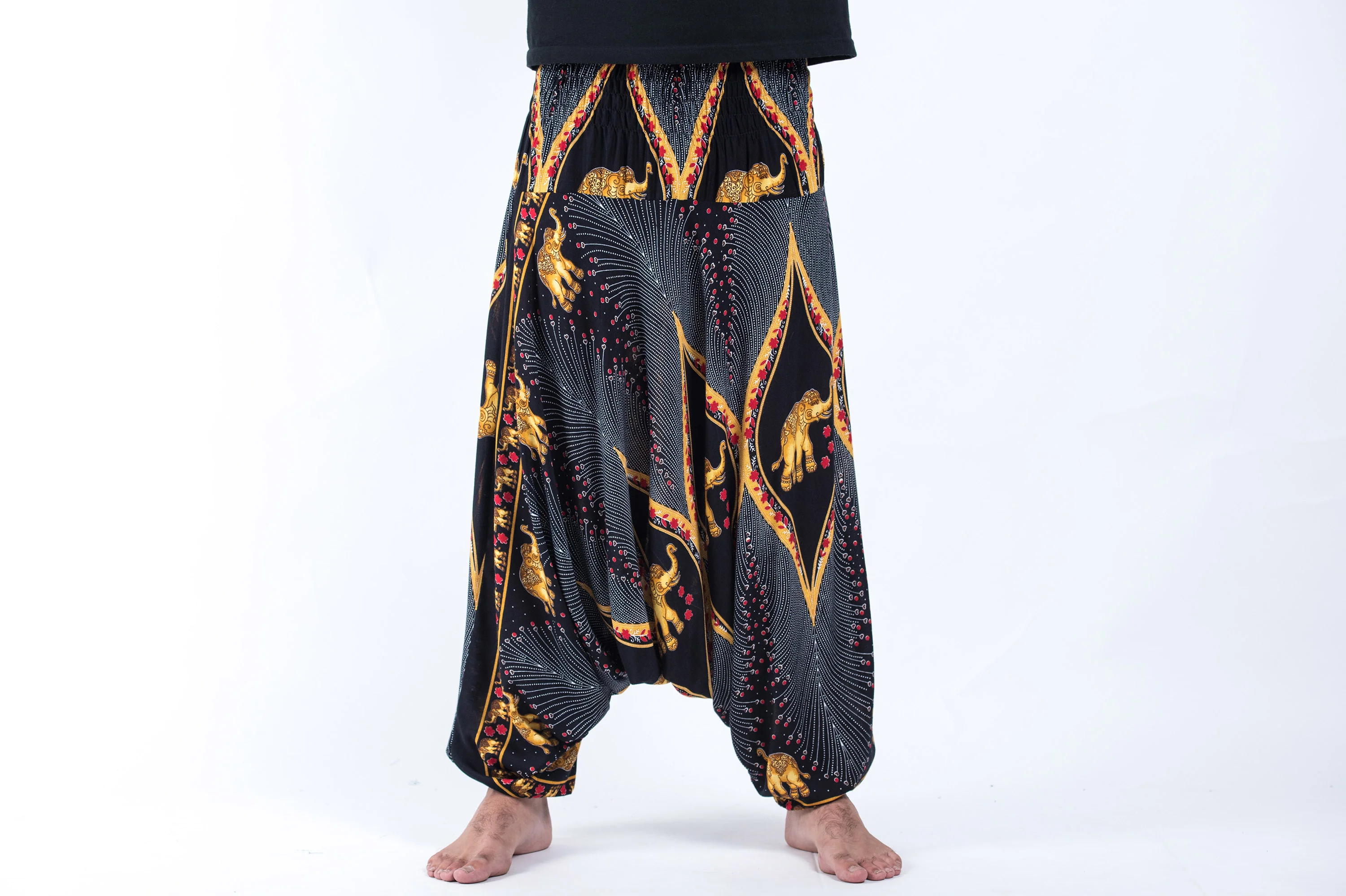 Peacock Elephant Drop Crotch Men's Elephant Pants in Black - Image 2