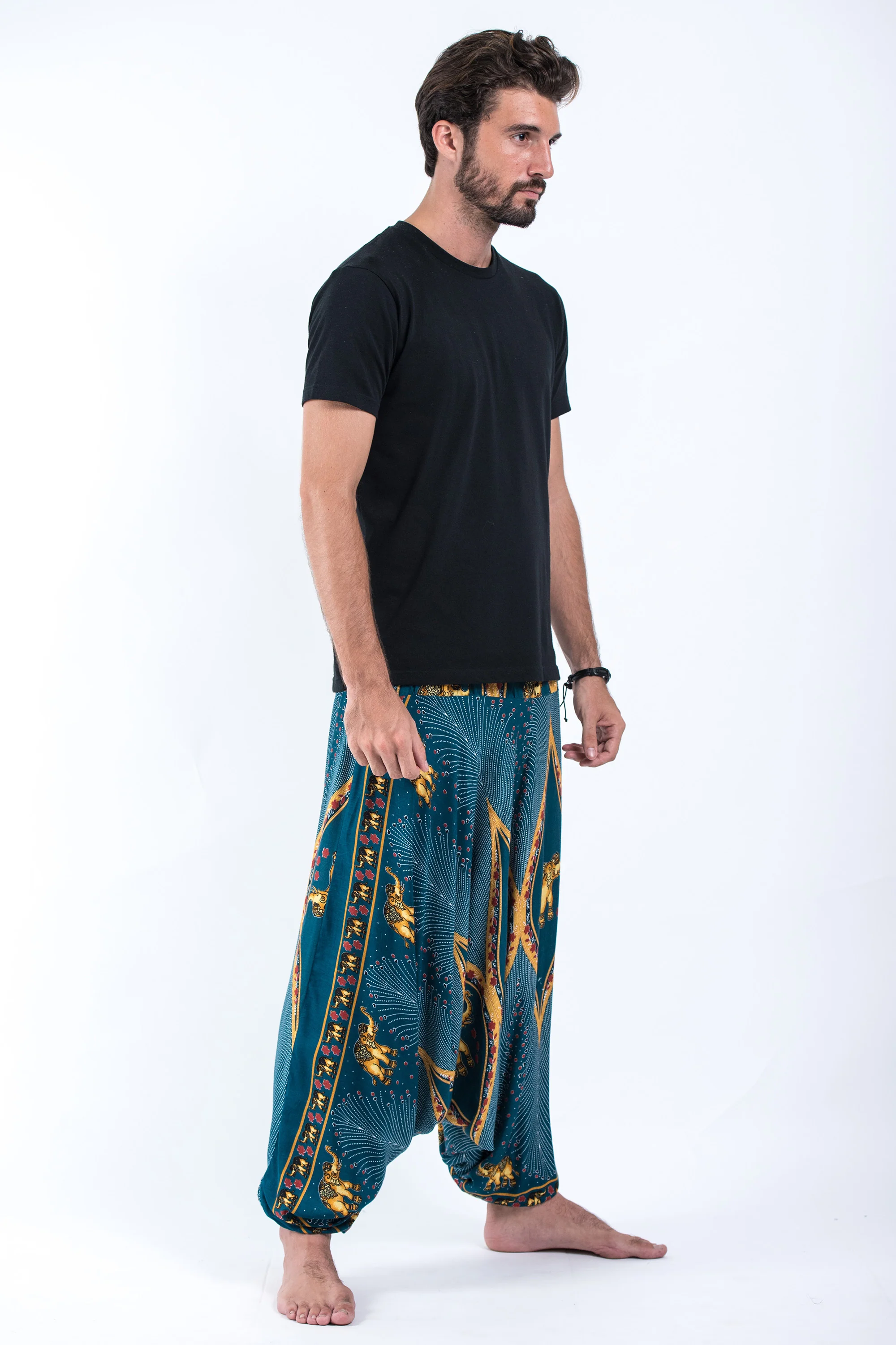 Peacock Elephant Drop Crotch Men's Elephant Pants in Turquoise - Image 3