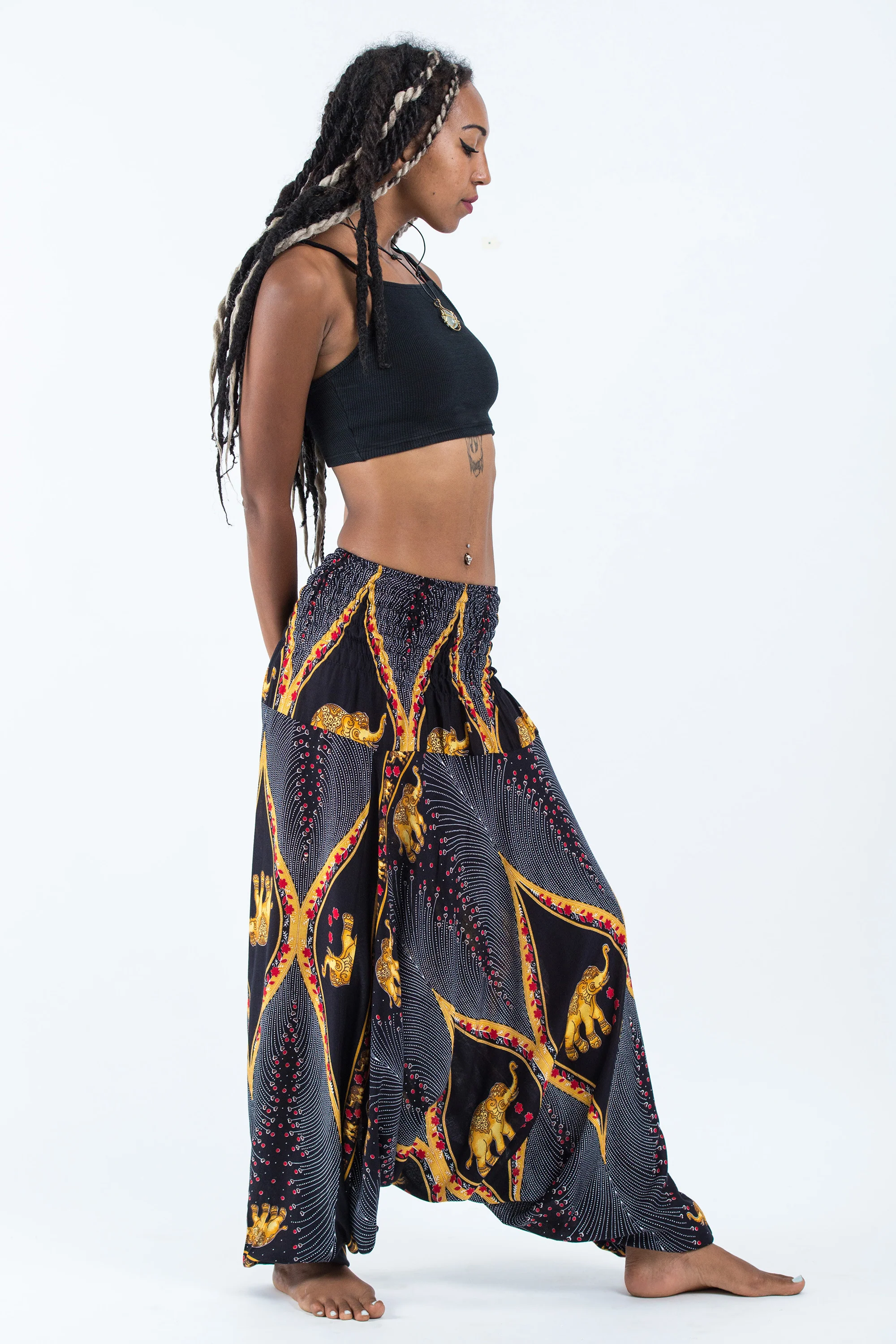 Peacock Elephant 2-in-1 Jumpsuit Elephant Pants in Black - Image 3