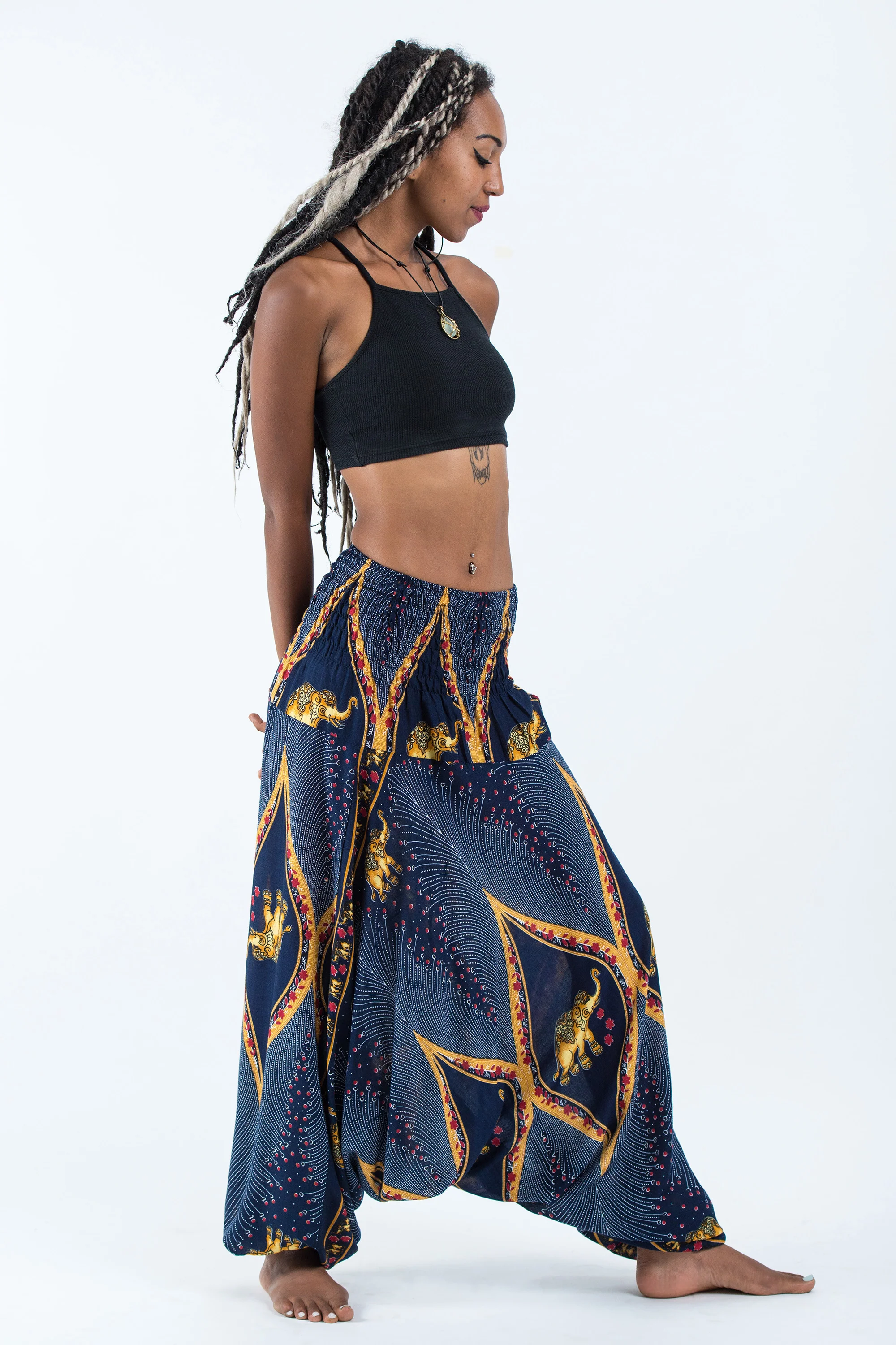 Peacock Elephant 2-in-1 Jumpsuit Elephant Pants in Blue - Image 3
