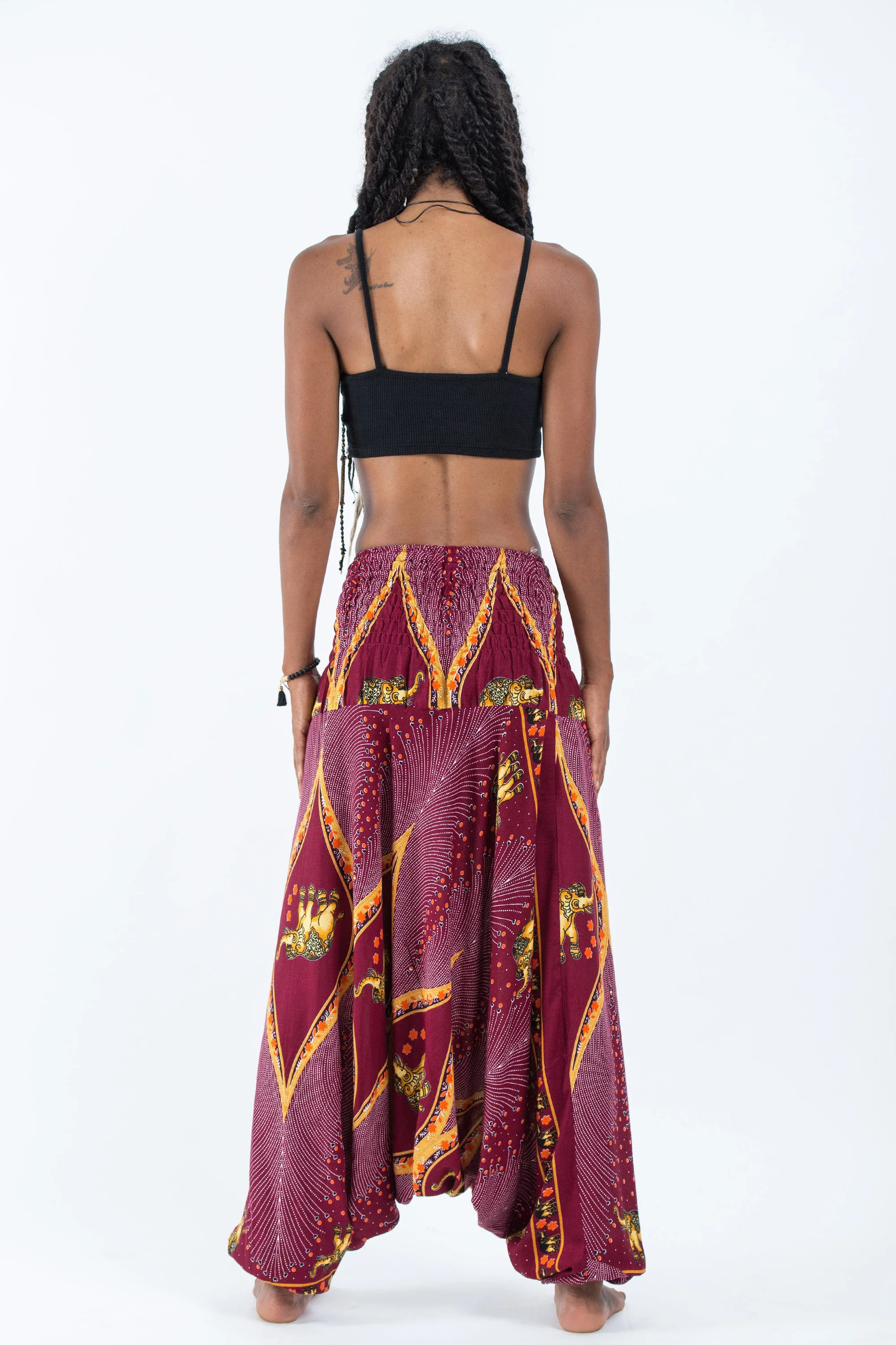 Peacock Elephant 2-in-1 Jumpsuit Elephant Pants in Red - Image 4