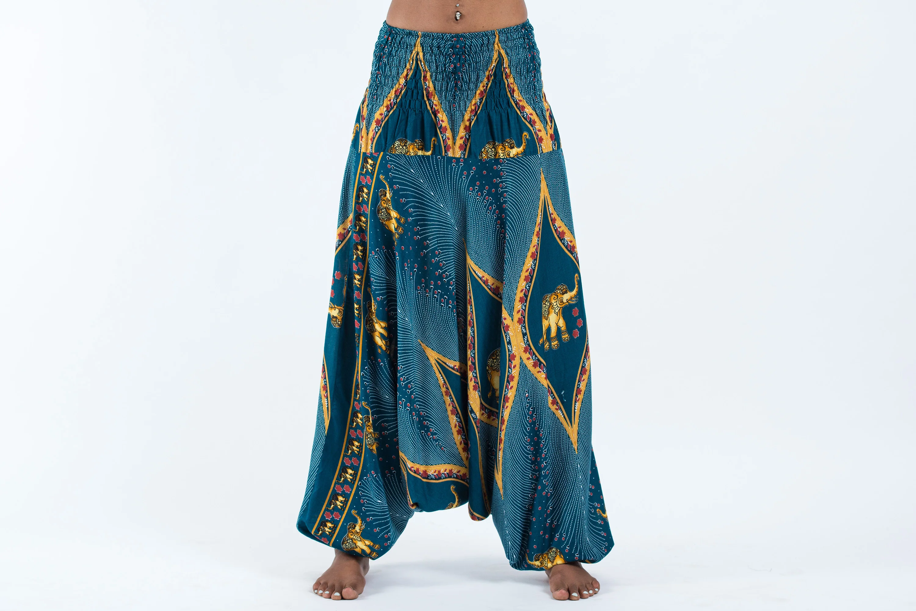 Peacock Elephant 2-in-1 Jumpsuit Elephant Pants in Turquoise - Image 2