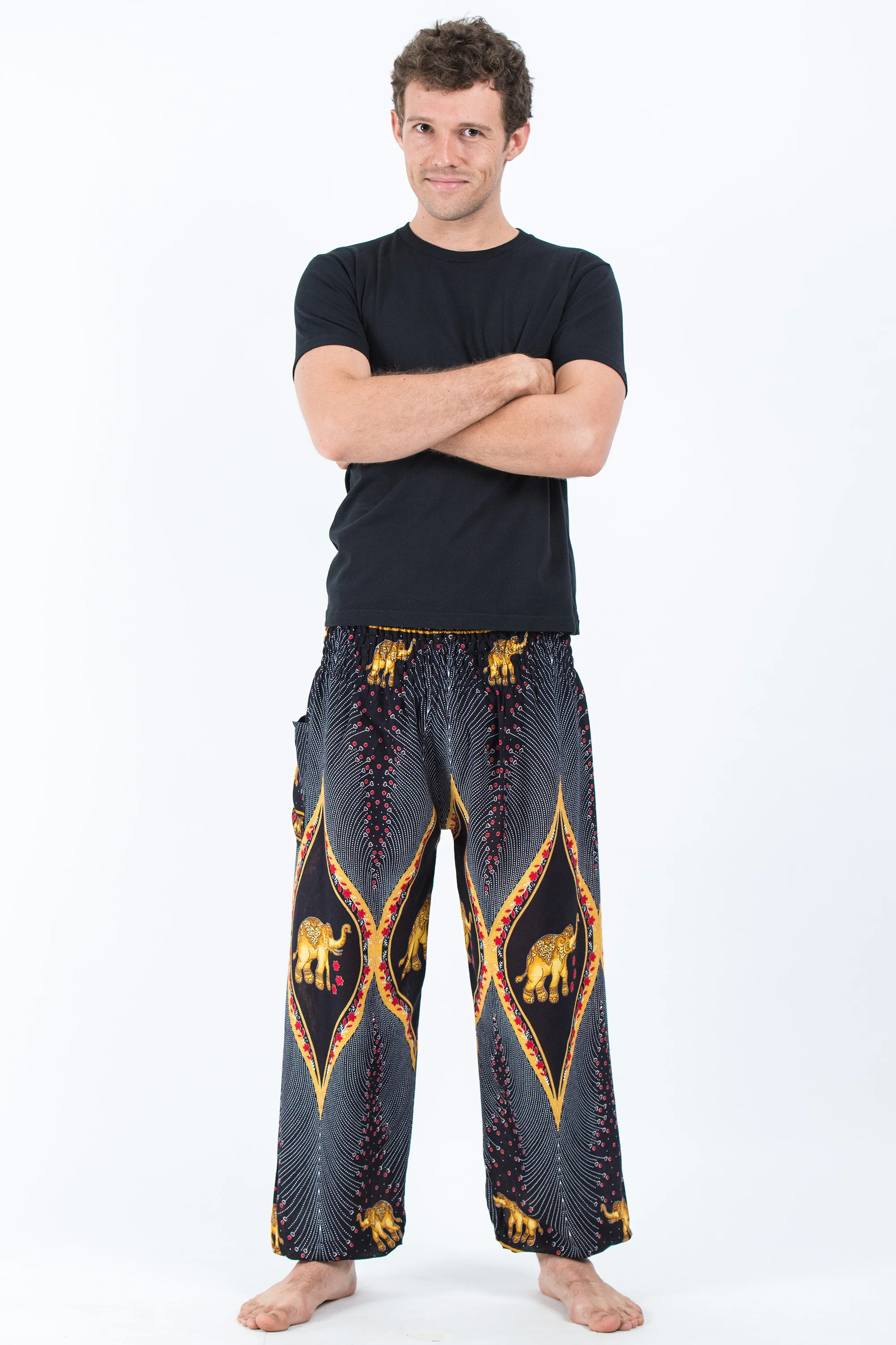 Peacock Elephant Men's Elephant Pants in Black