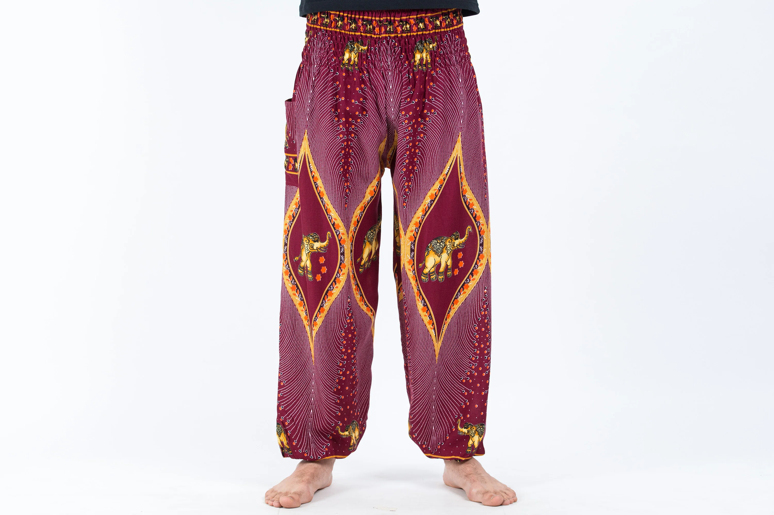 Peacock Elephant Men's Elephant Pants in Red - Image 2