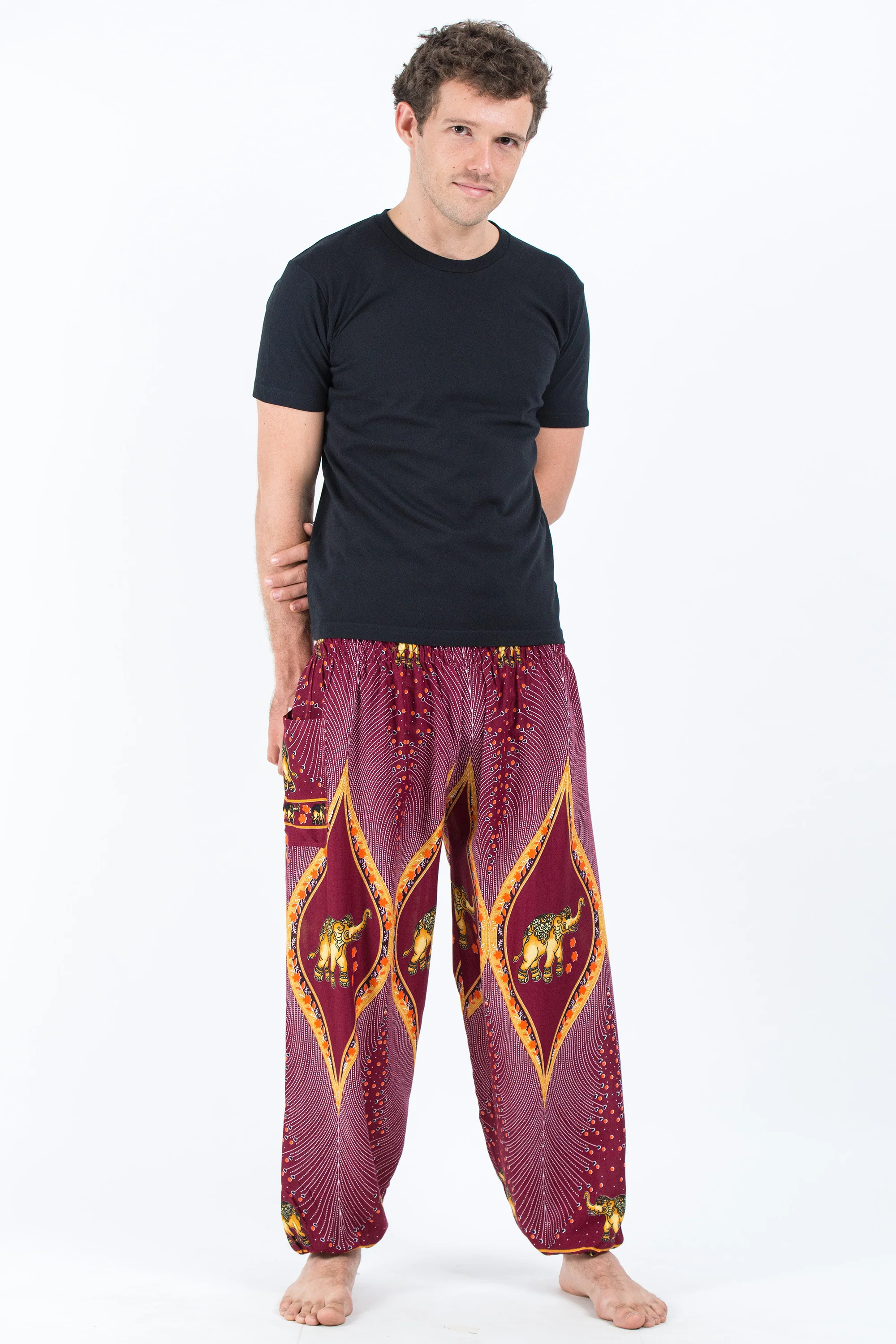 Peacock Elephant Men's Elephant Pants in Red - Image 4