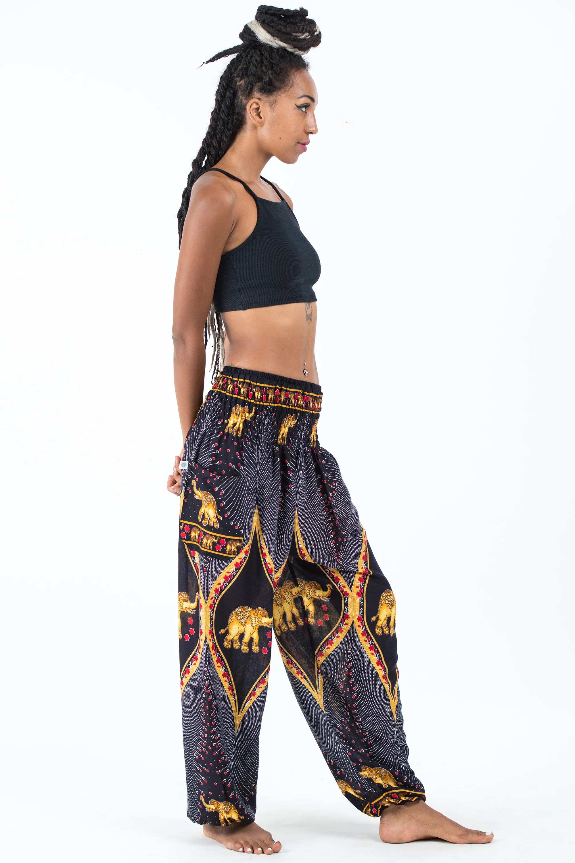 Peacock Elephant Women's Elephant Pants in Black - Image 3