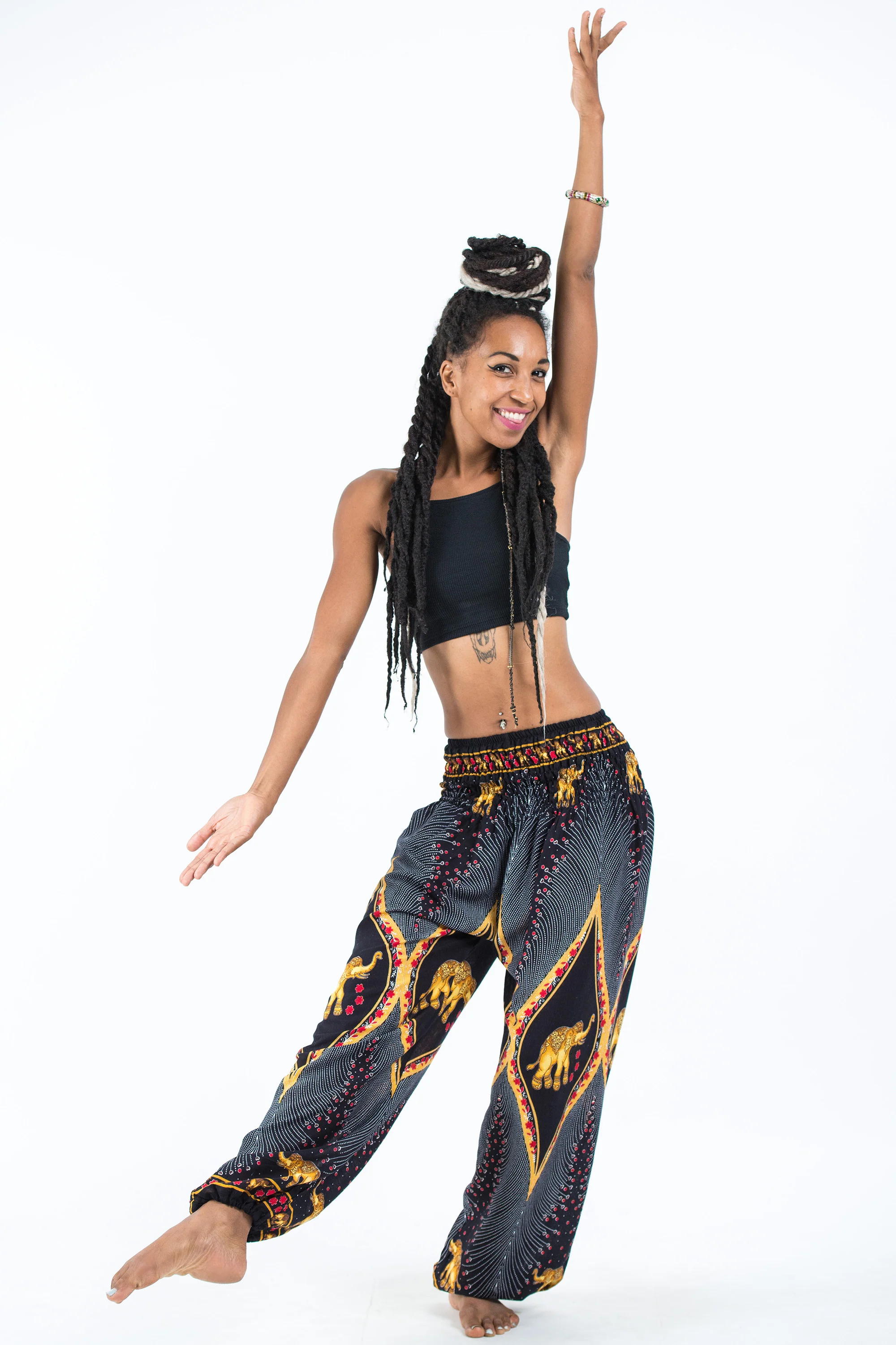 Peacock Elephant Women's Elephant Pants in Black - Image 5