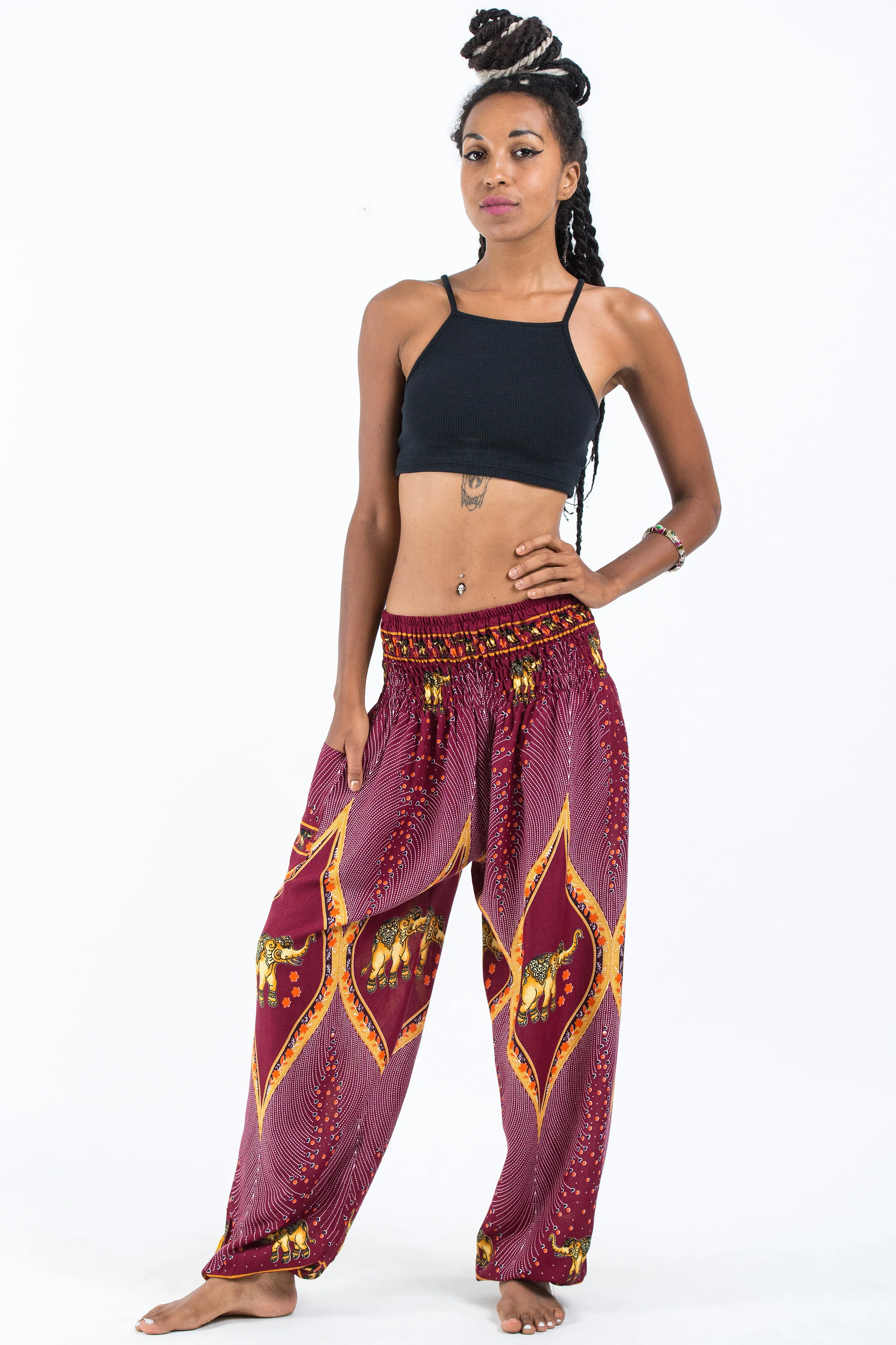 Peacock Elephant Women's Elephant Pants in Red