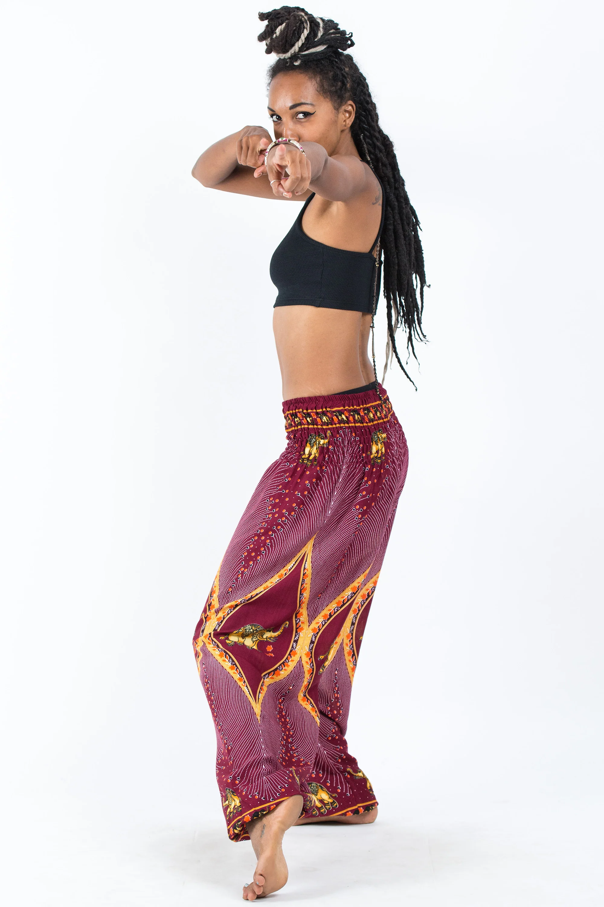Peacock Elephant Women's Elephant Pants in Red - Image 5