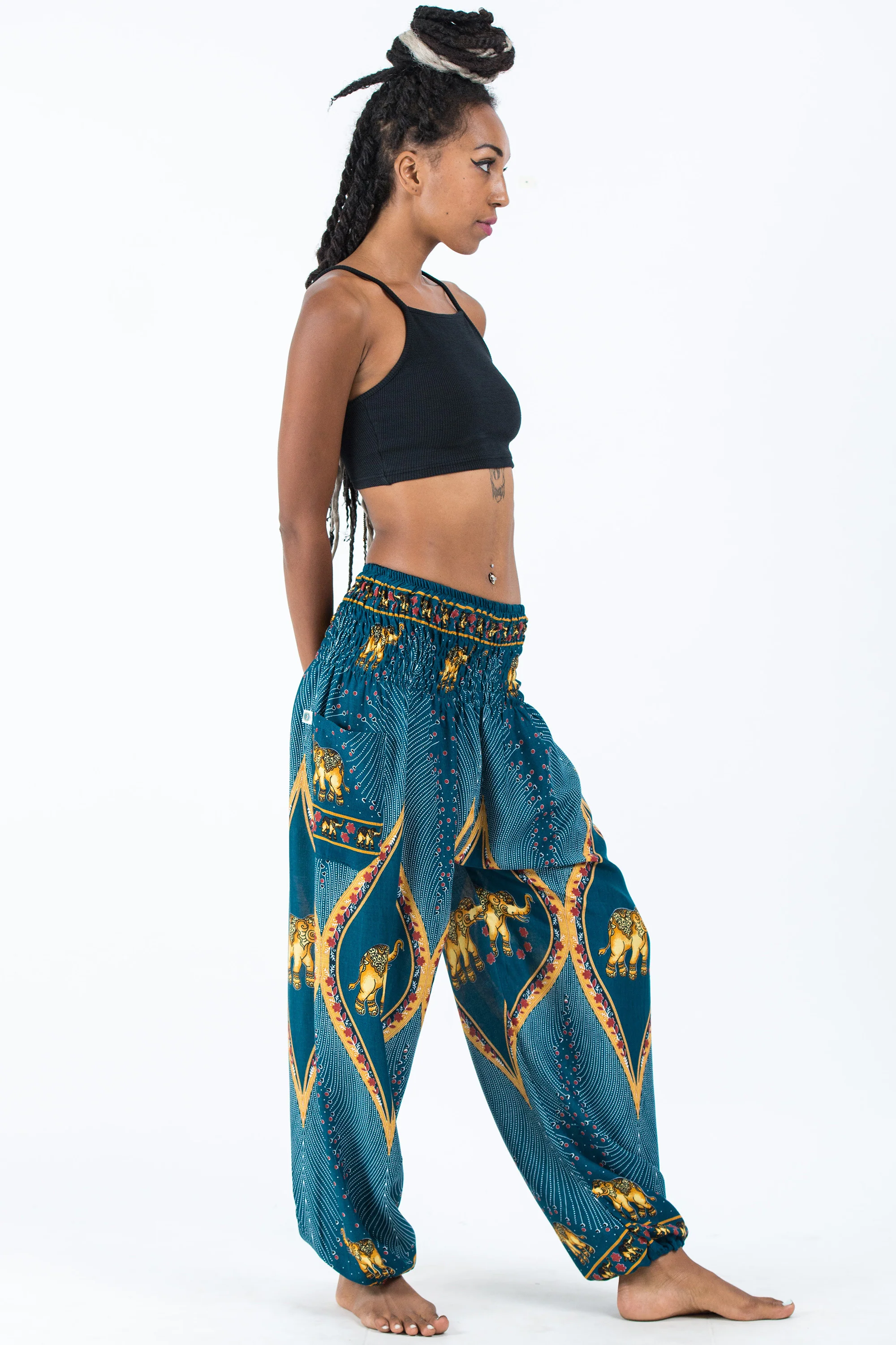 Peacock Elephant Women's Elephant Pants in Turquoise - Image 3