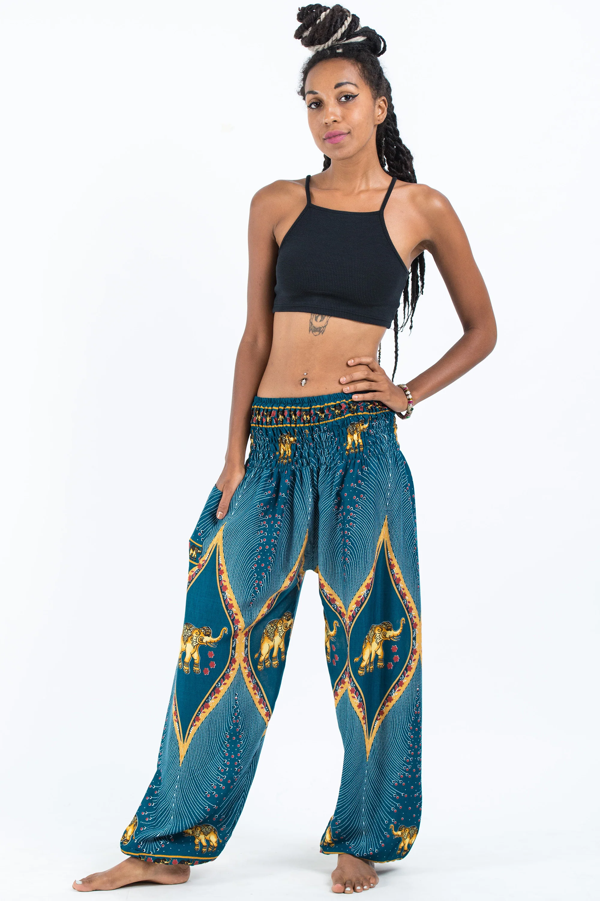 Peacock Elephant Women's Elephant Pants in Turquoise - Image 5