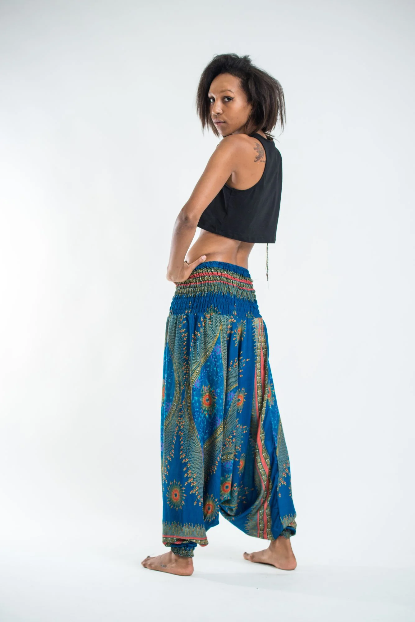 Peacock Eye 2-in-1 Jumpsuit Harem Pants in Blue - Image 4