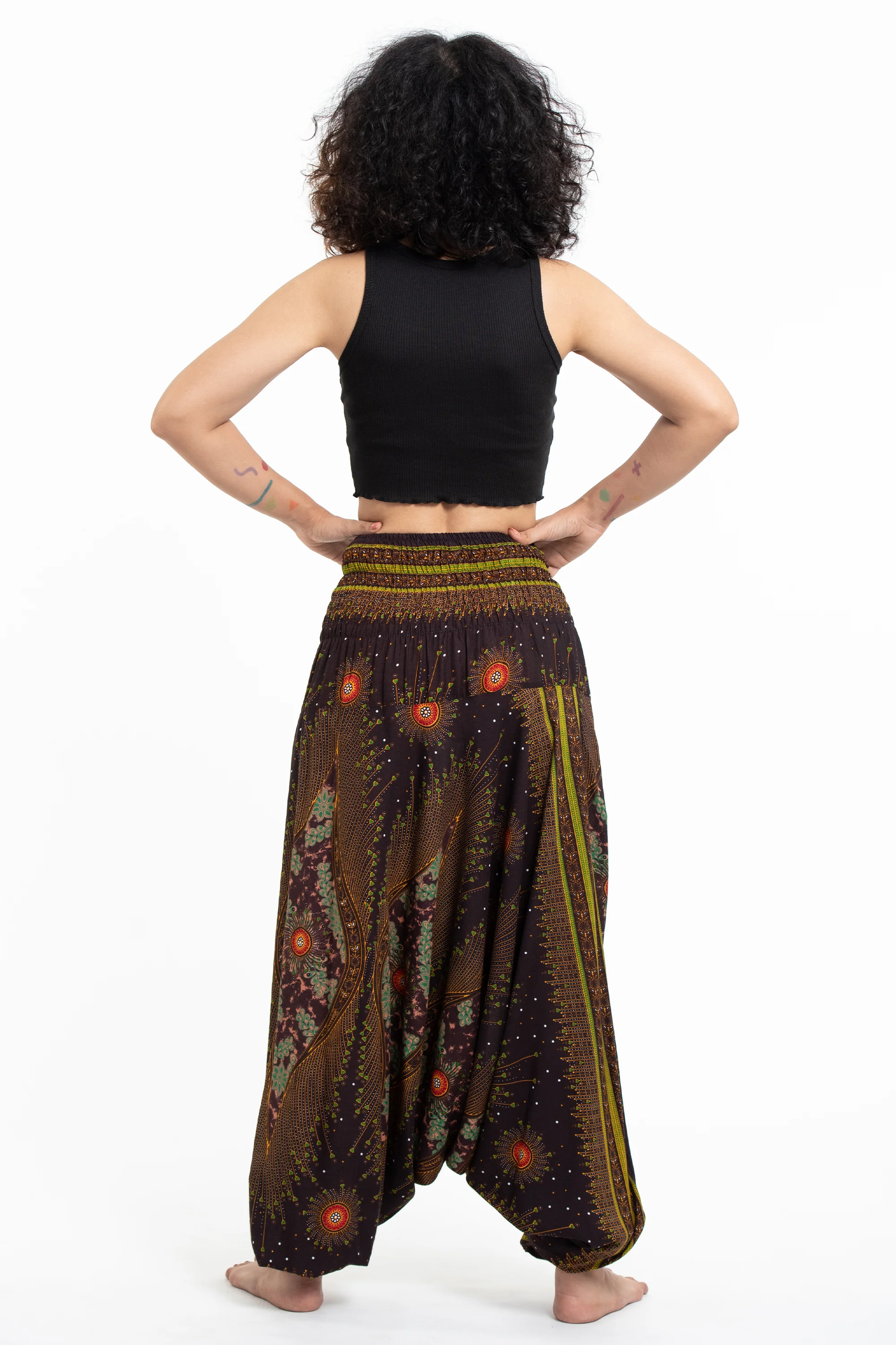 Peacock Eye 2-in-1 Jumpsuit Harem Pants in Brown - Image 4