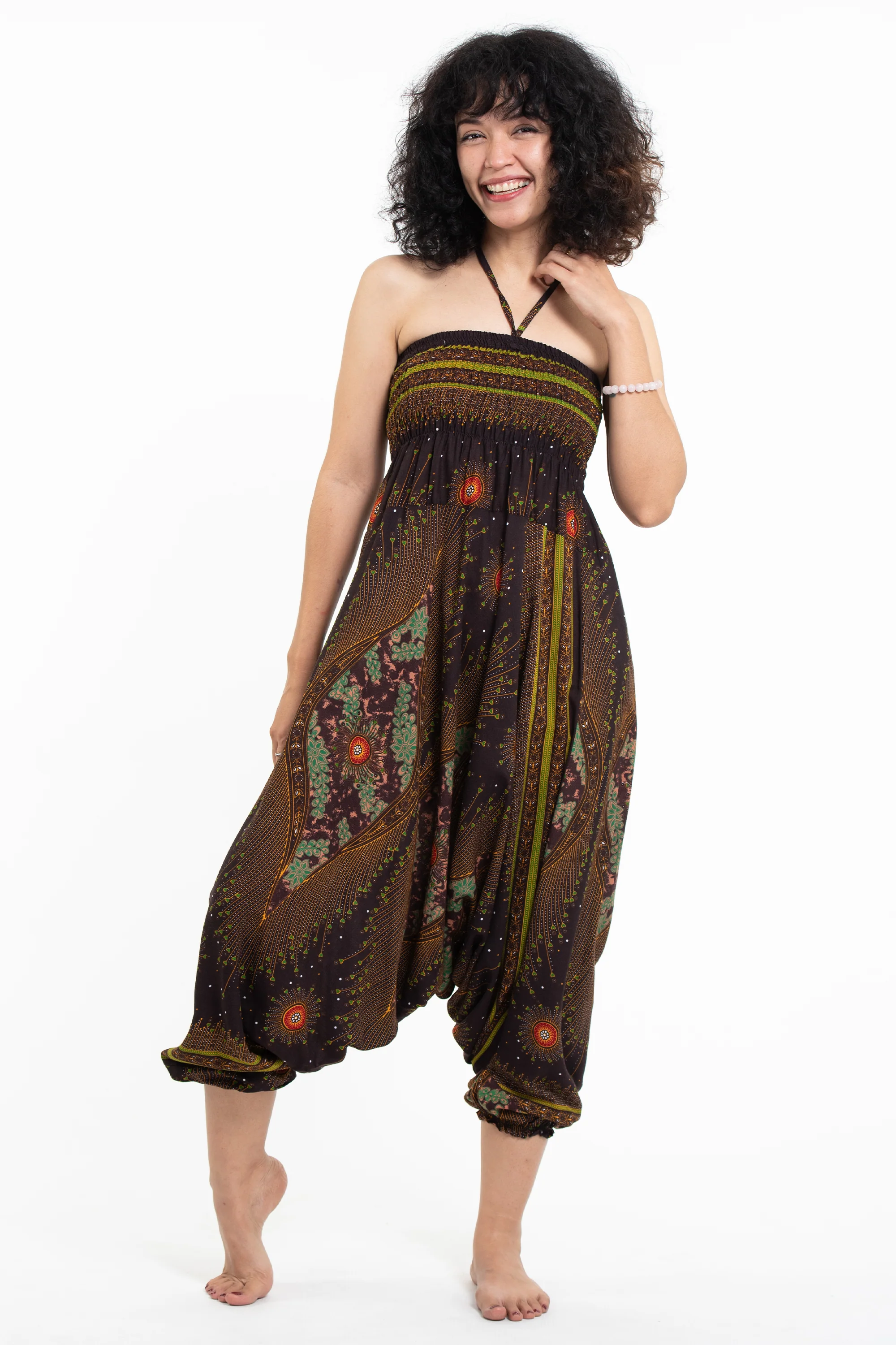 Peacock Eye 2-in-1 Jumpsuit Harem Pants in Brown - Image 5