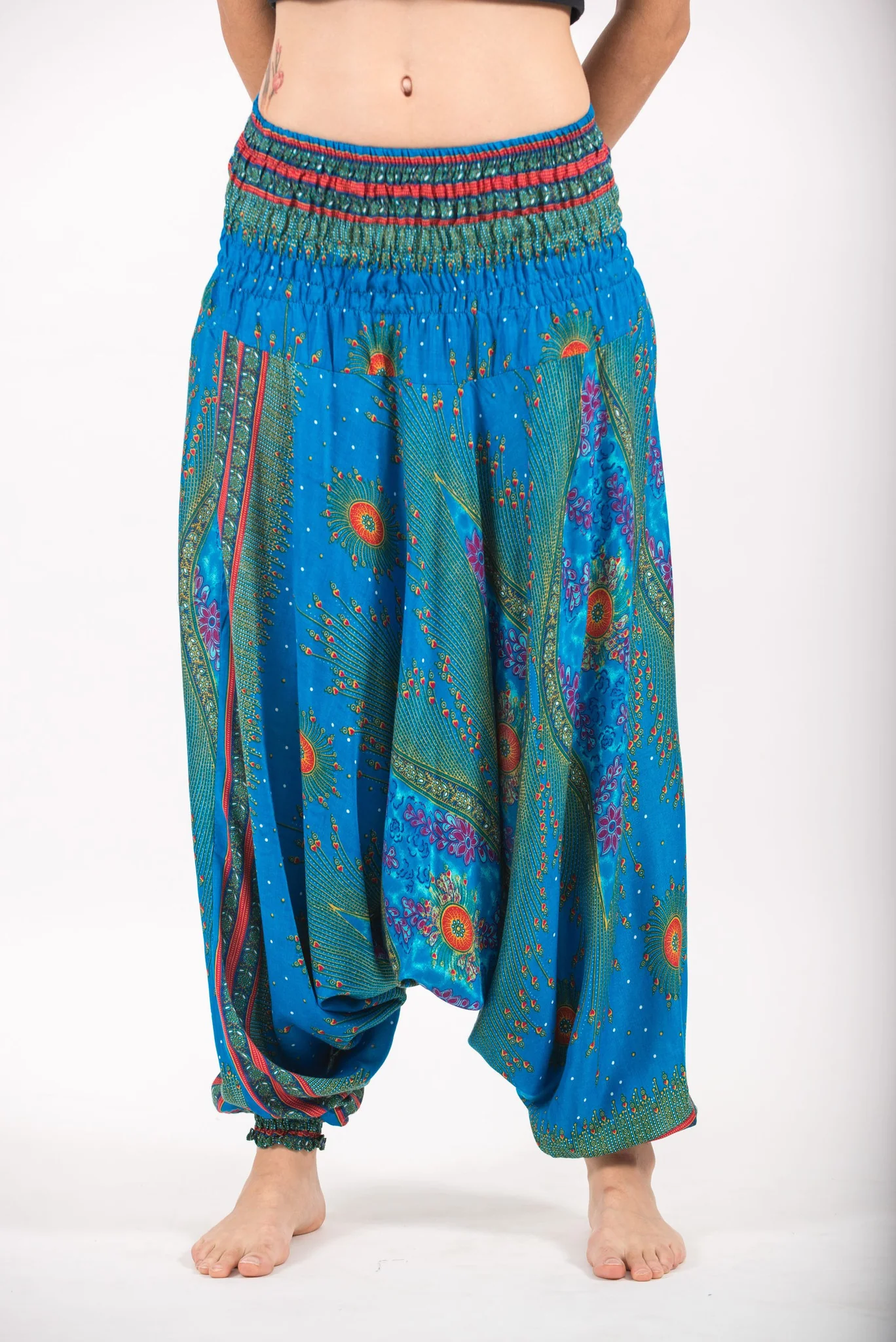 Peacock Eye 2-in-1 Jumpsuit Harem Pants in Light Blue - Image 2