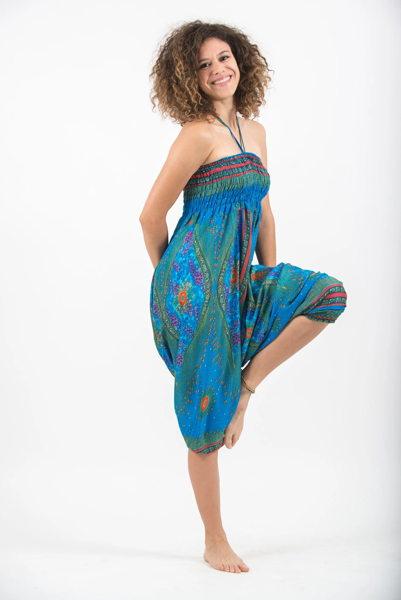 Peacock Eye 2-in-1 Jumpsuit Harem Pants in Light Blue - Image 3