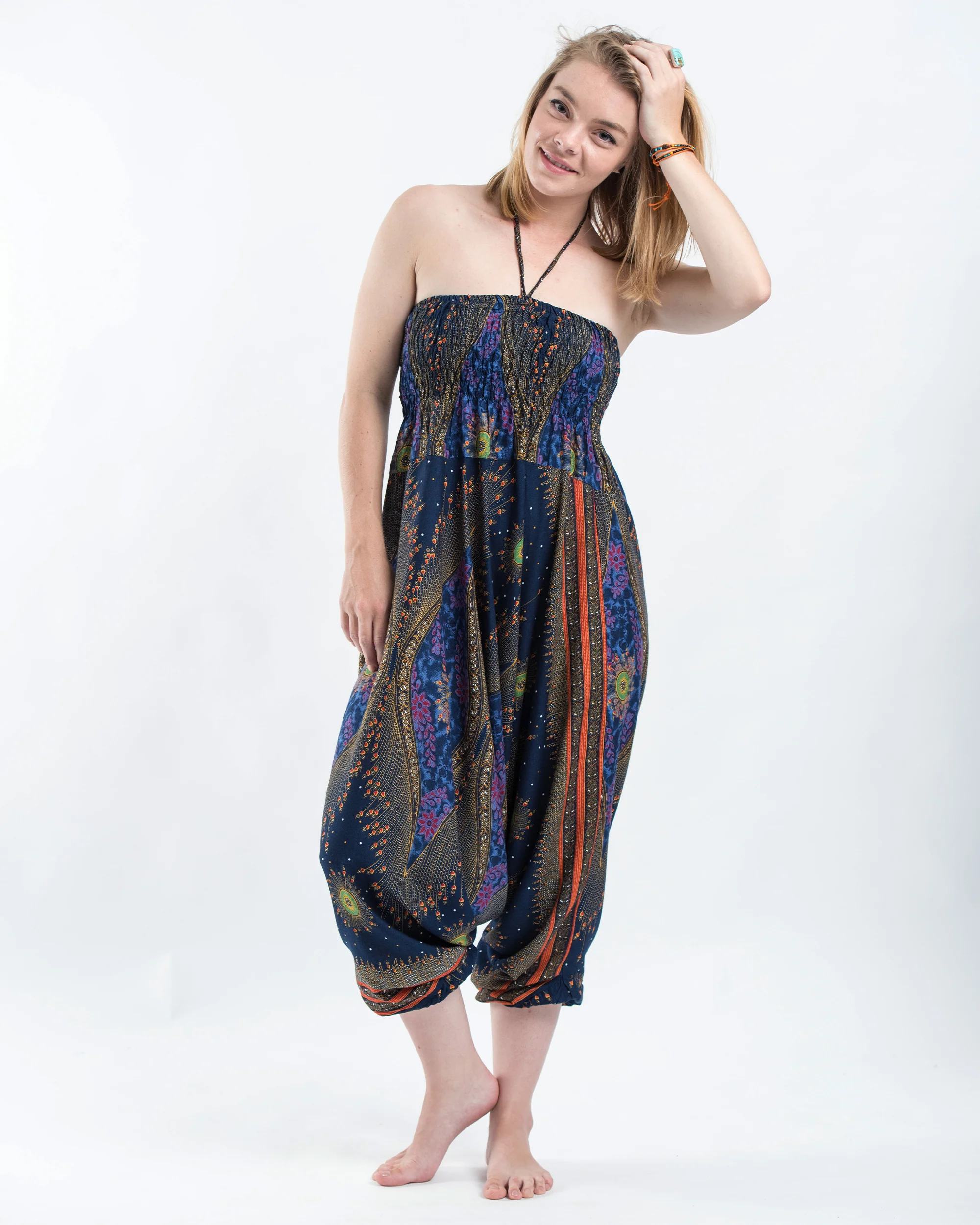 Peacock Eye 2-in-1 Jumpsuit Harem Pants in Navy - Image 5