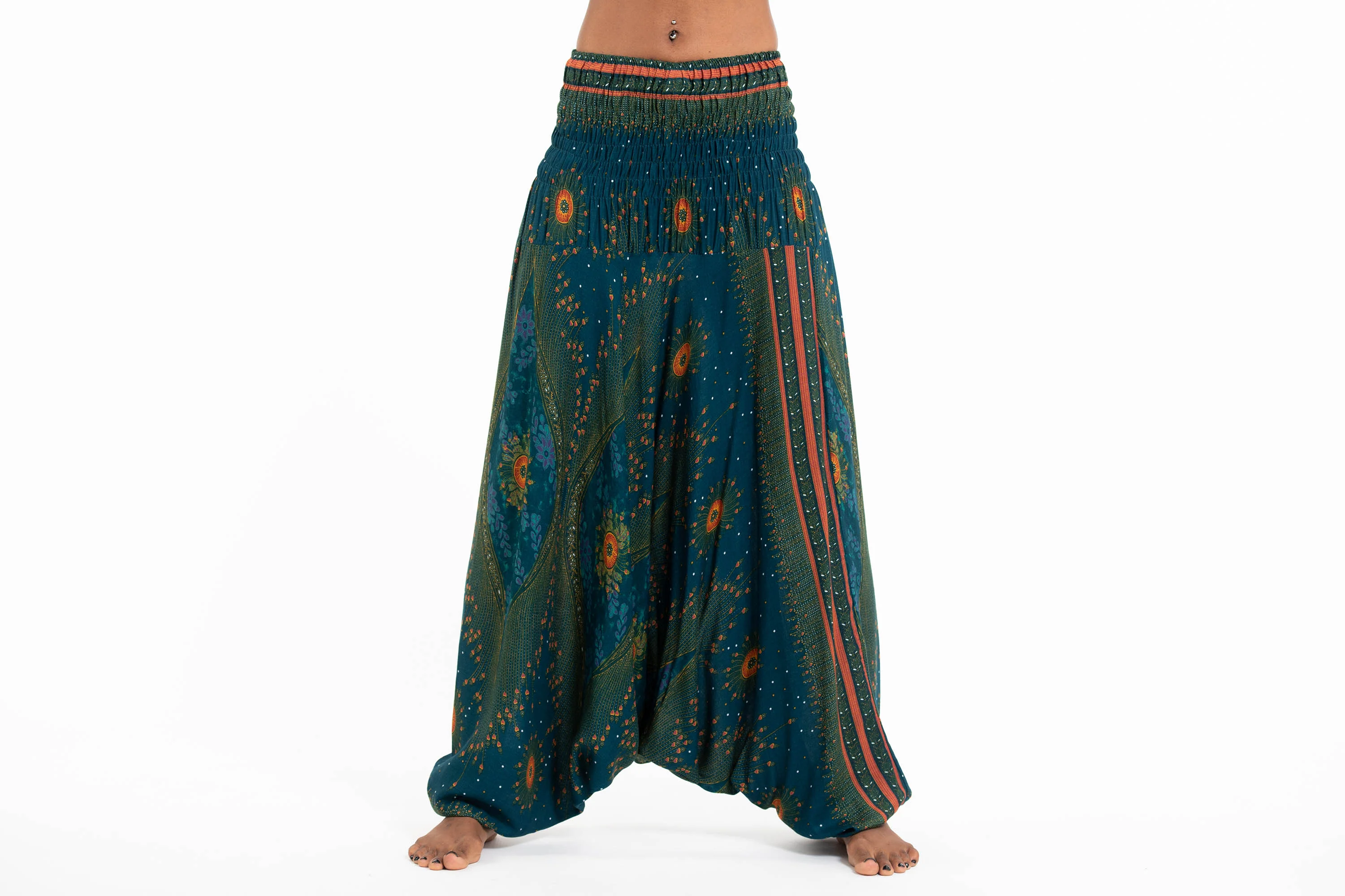 Peacock Eye 2-in-1 Jumpsuit Harem Pants in Teal - Image 2