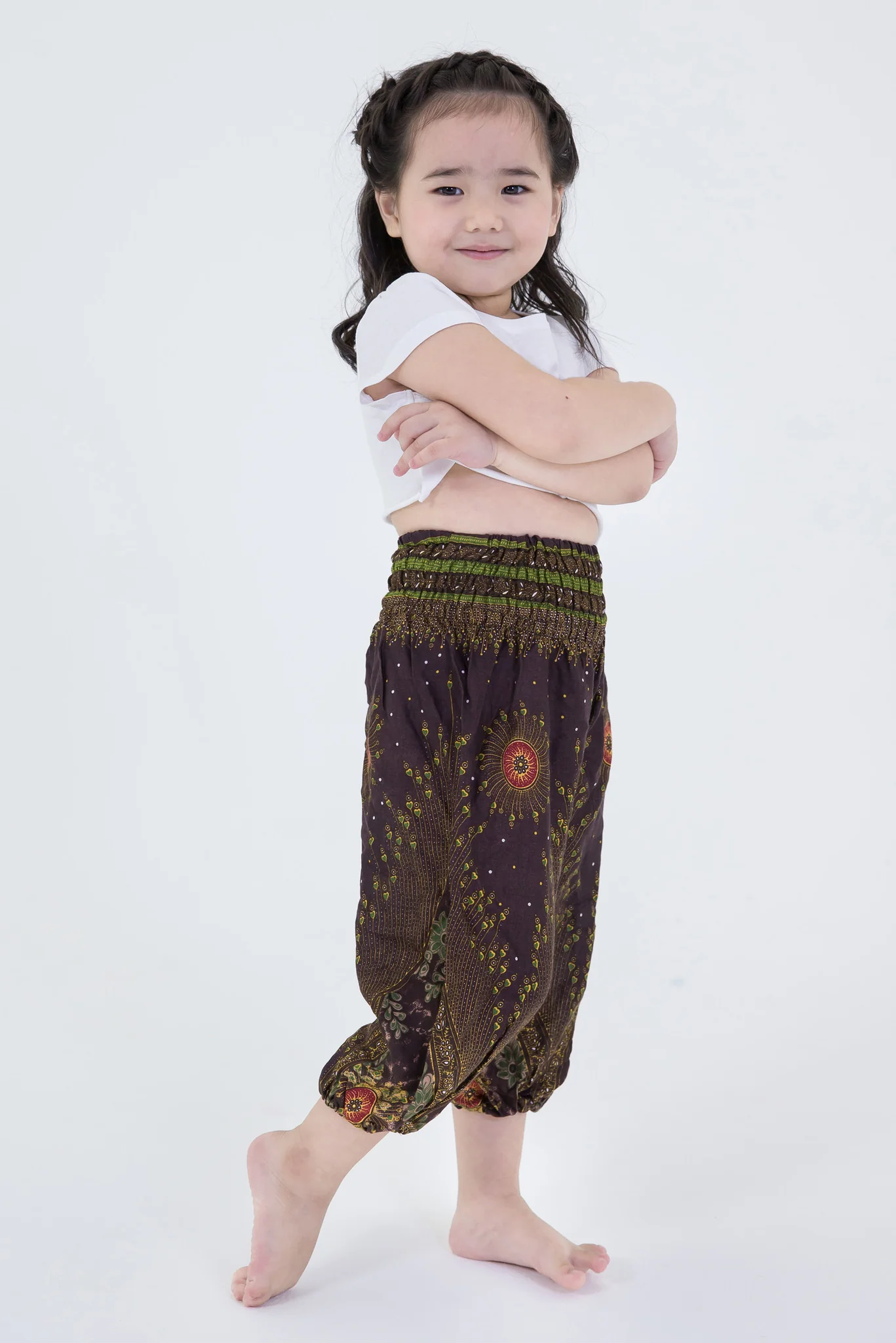 Peacock Eye Kids Harem Pants in Brown - Image 3