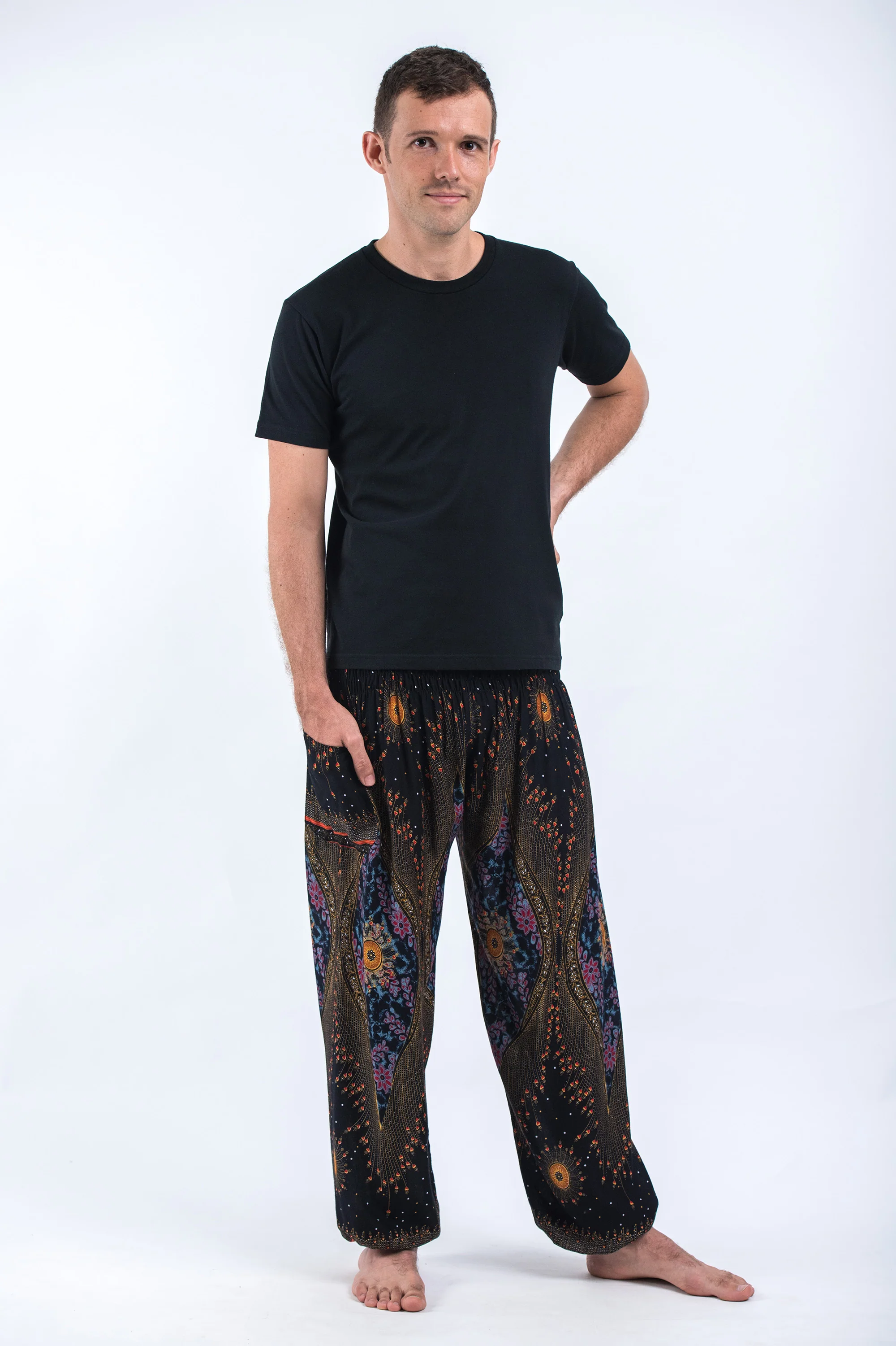 Peacock Eye Men's Harem Pants in Black