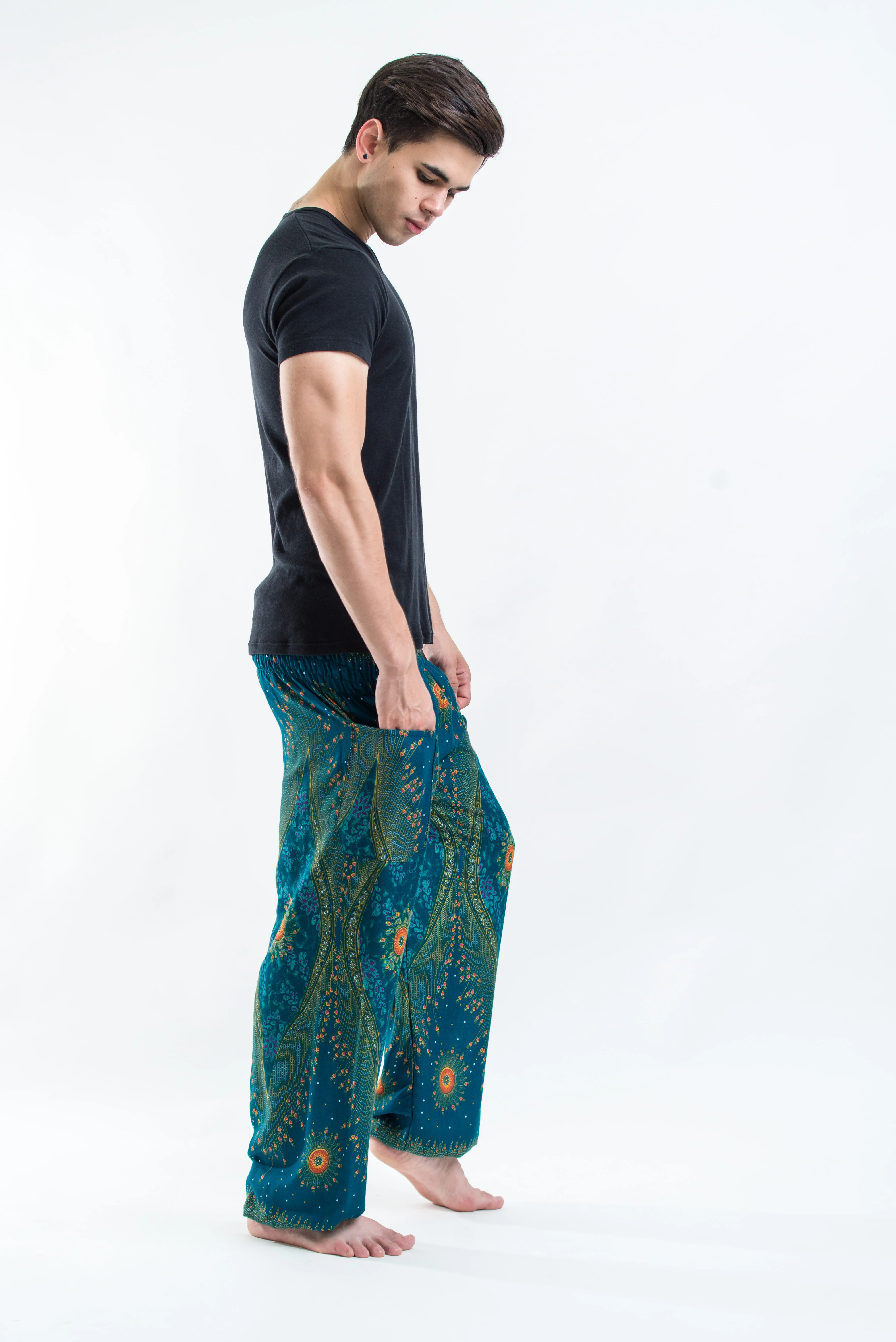 Peacock Eye Men's Harem Pants in Turquoise - Image 3