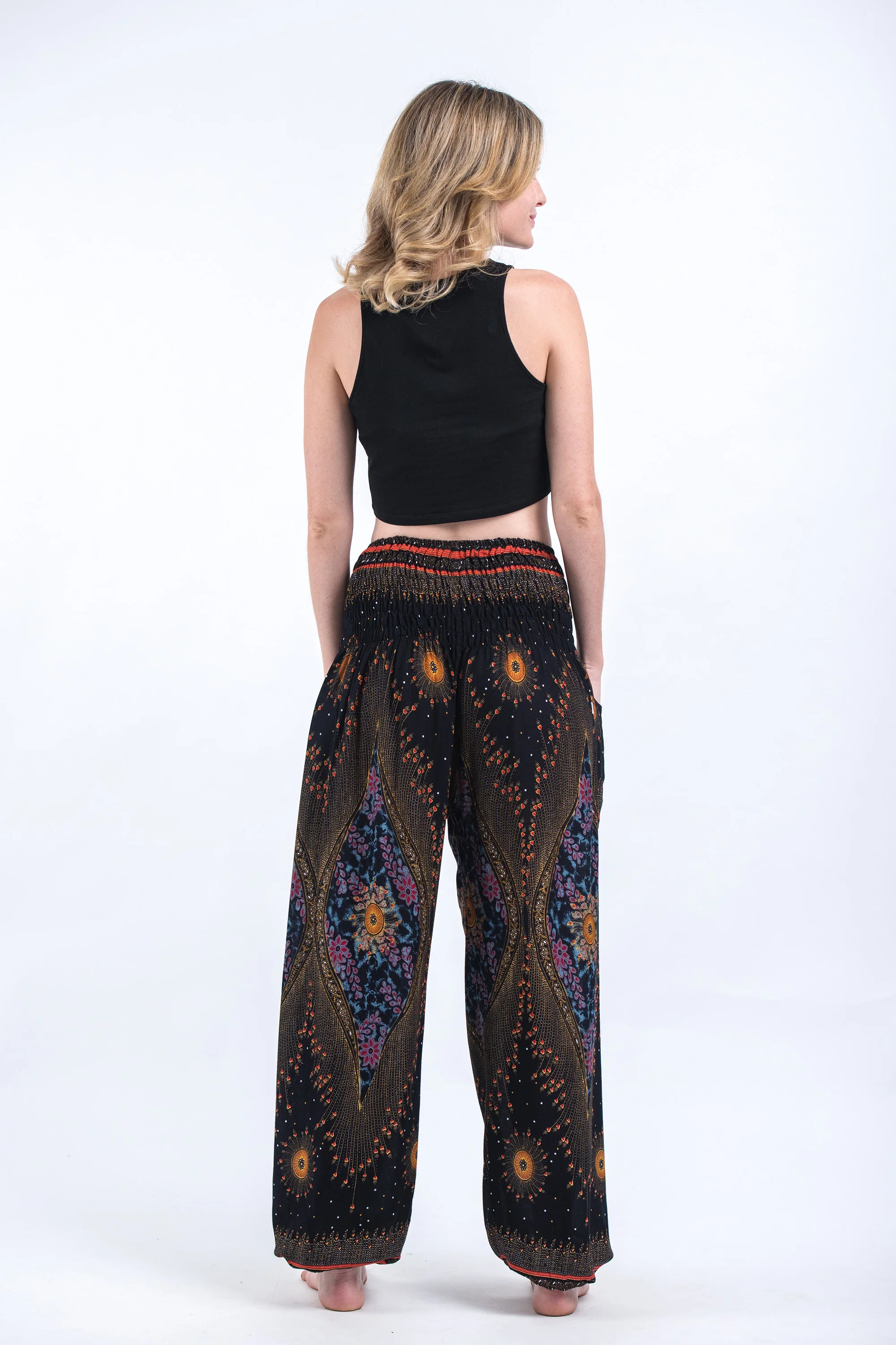Peacock Eye Women's Harem Pants in Black - Image 4