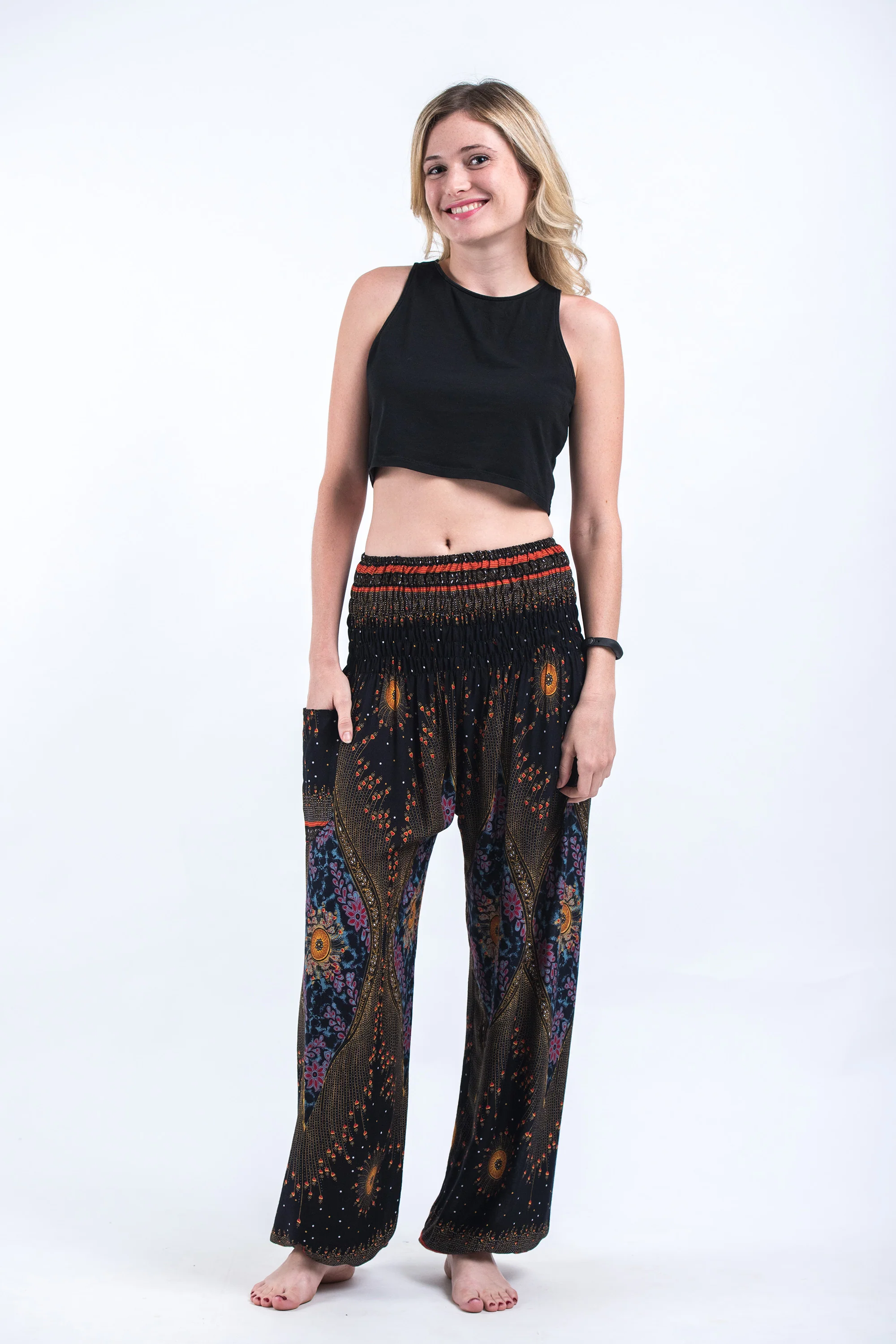 Peacock Eye Women's Harem Pants in Black - Image 5