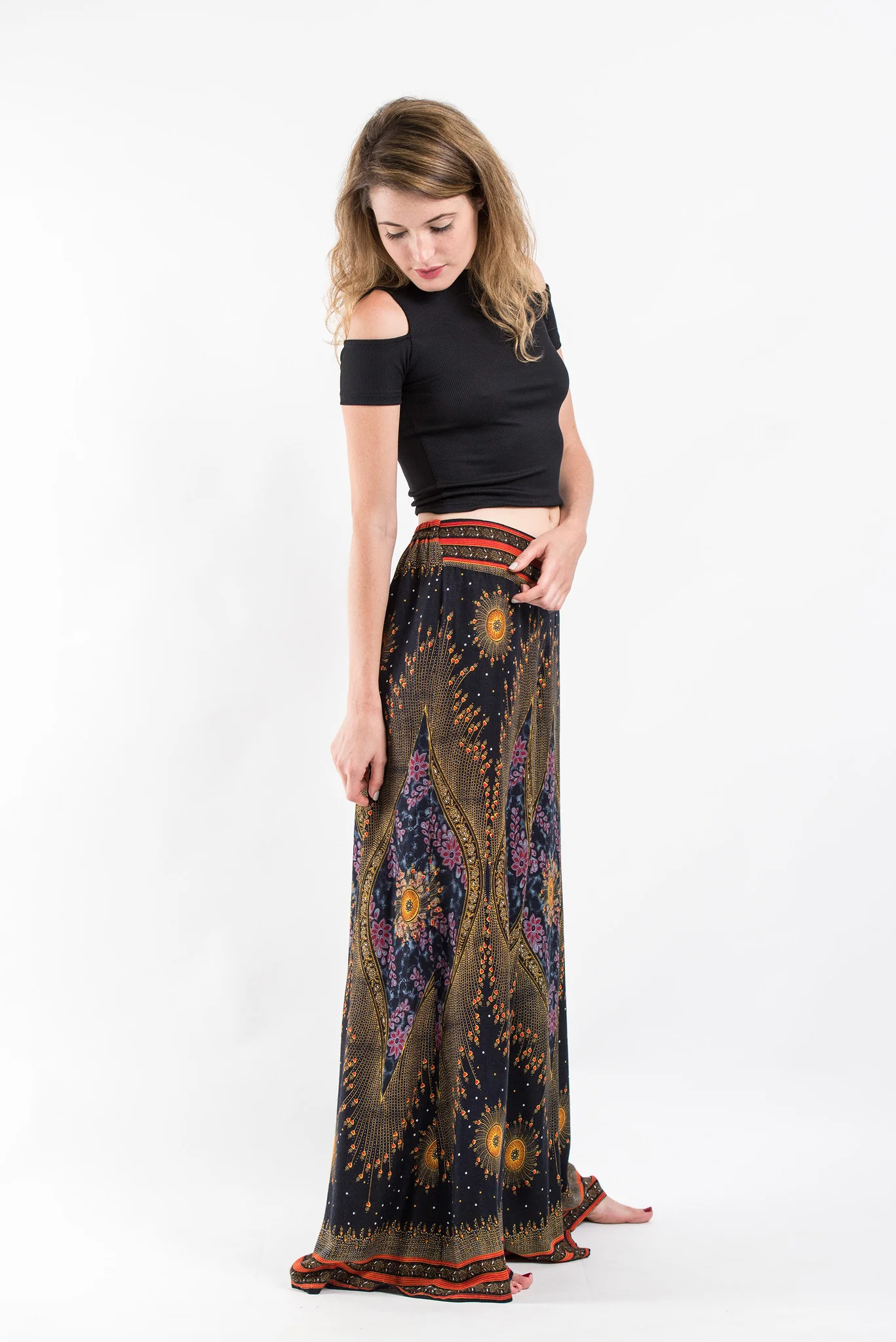 Peacock Eyes Palazzo Style Harem Pants in Black - Image 3